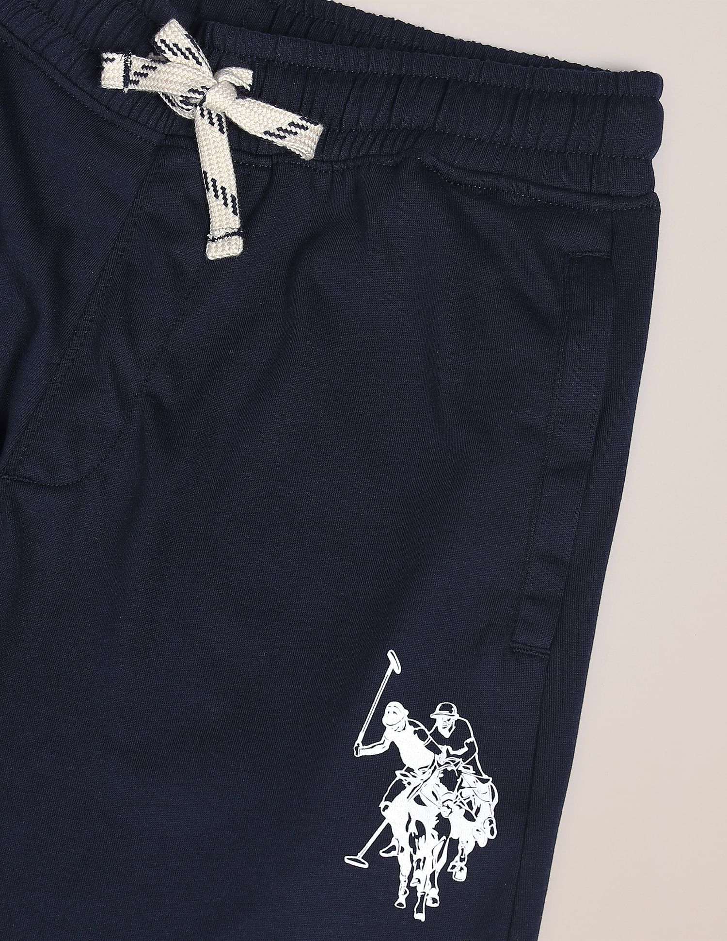 Men Black Drawstring Waist Brand Print Joggers Navy - U.S. Polo Assn. India | Large