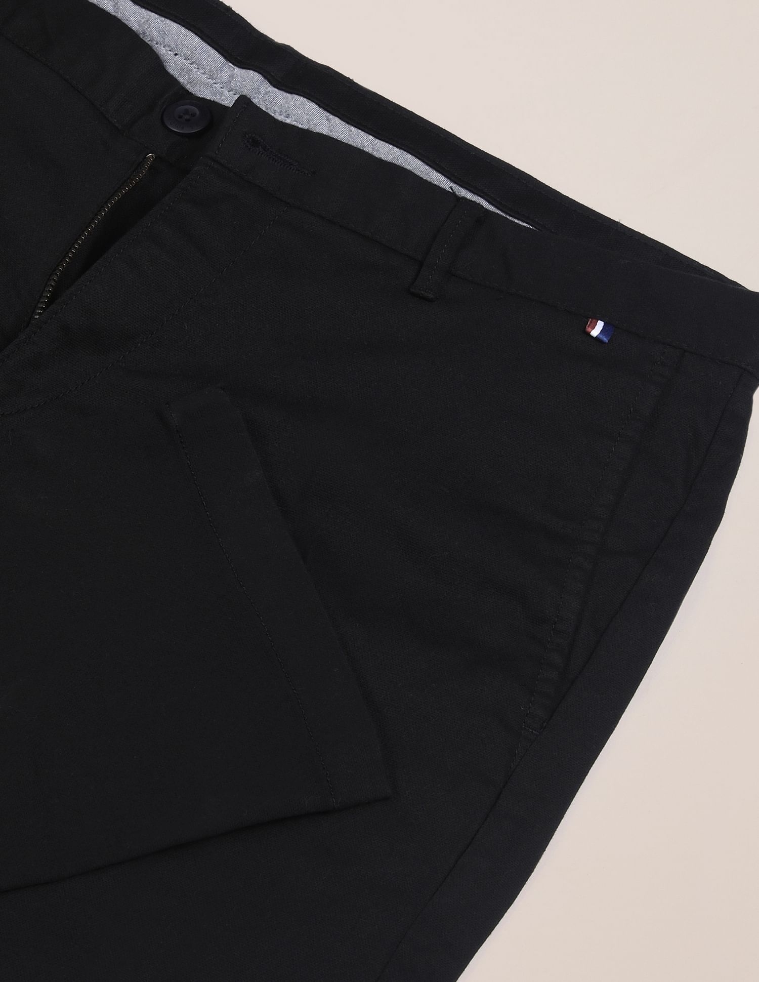 Men Black Austin Trim Fit Solid Casual Trousers Black - U.S. POLO ASSN. | Large