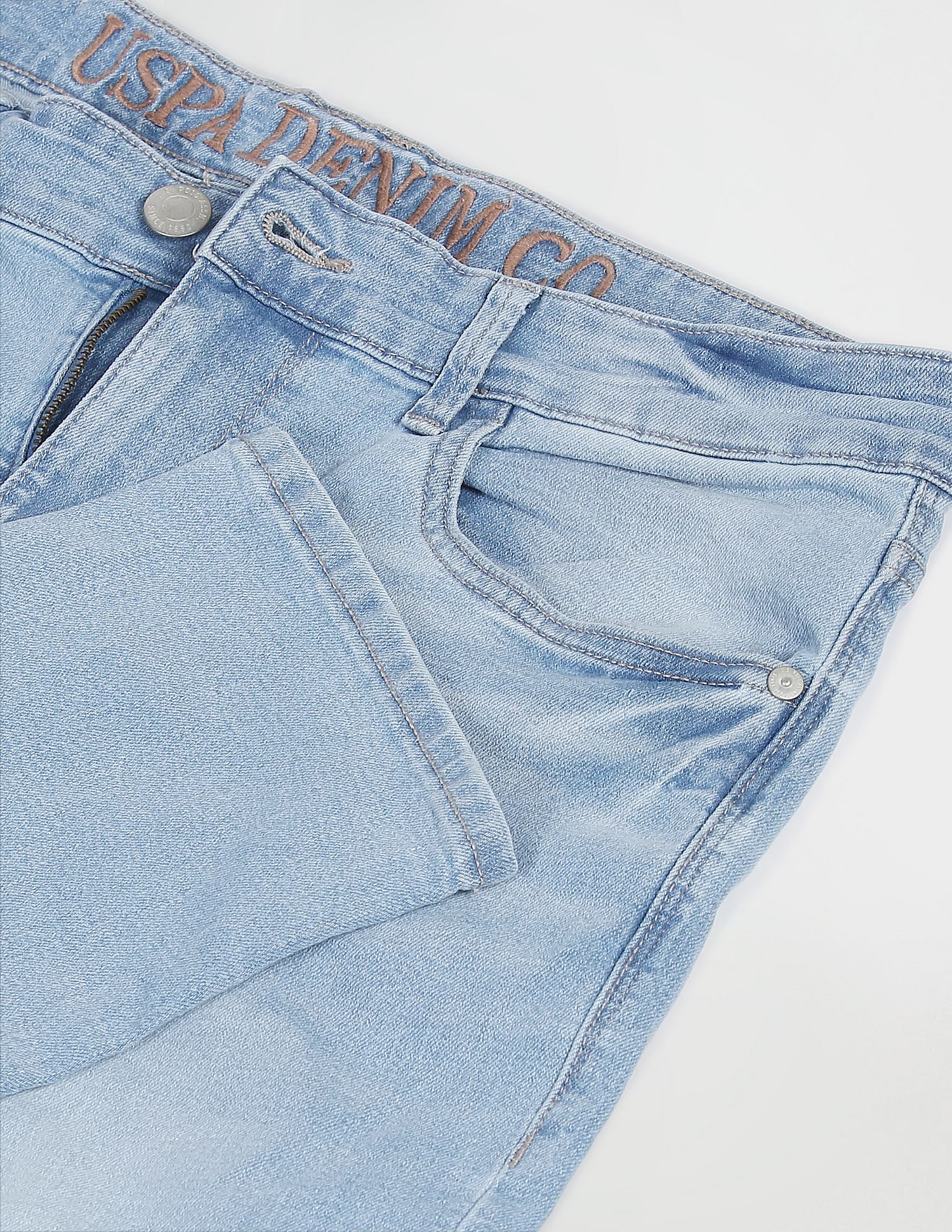 Men Light Blue Skinny Fit Faded Jeans Light Blue - U.S. POLO ASSN. | Large