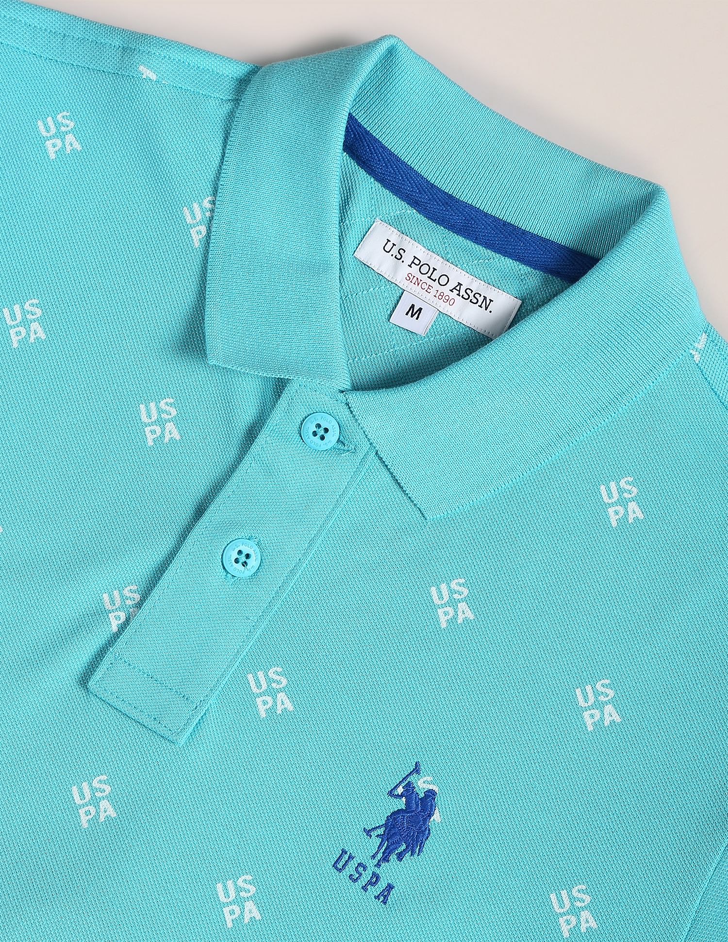 Geometric Brand Print Polo Shirt Light Blue - U.S. Polo Assn. India | Large