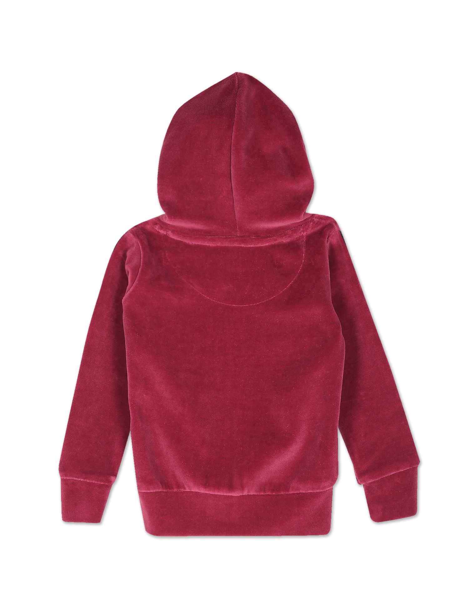 Glitter Tape Velvet Hooded Sweatshirt Dark Pink - U.S. POLO ASSN. | Large
