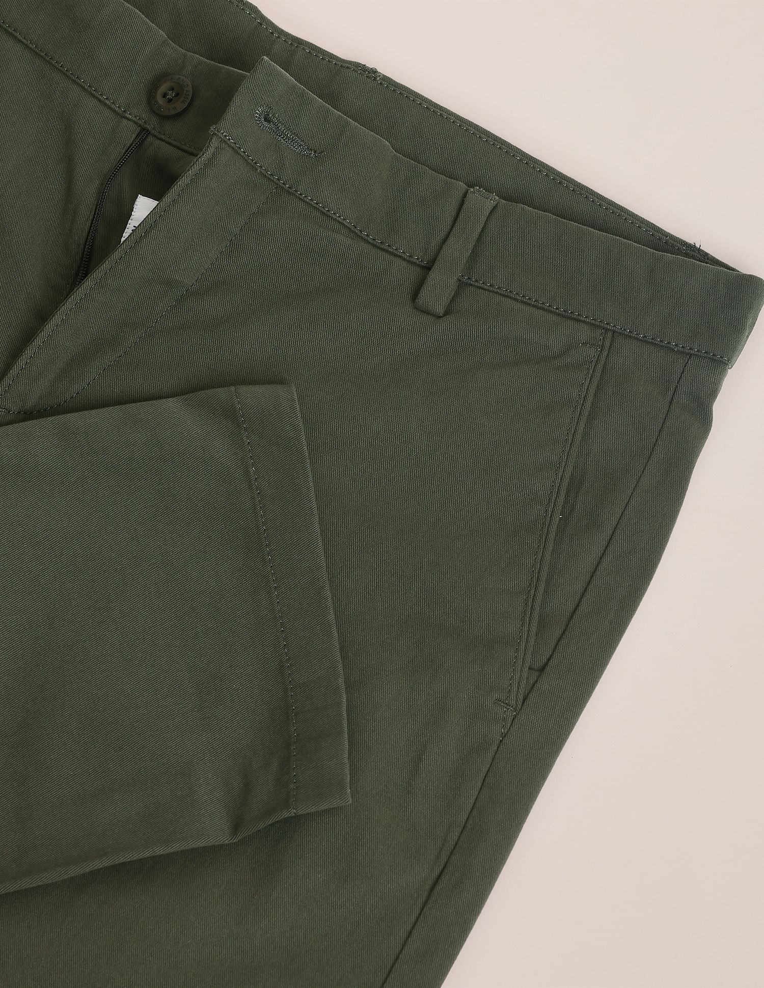 Solid Twill Casual Trousers Olive - U.S. Polo Assn. India | Large