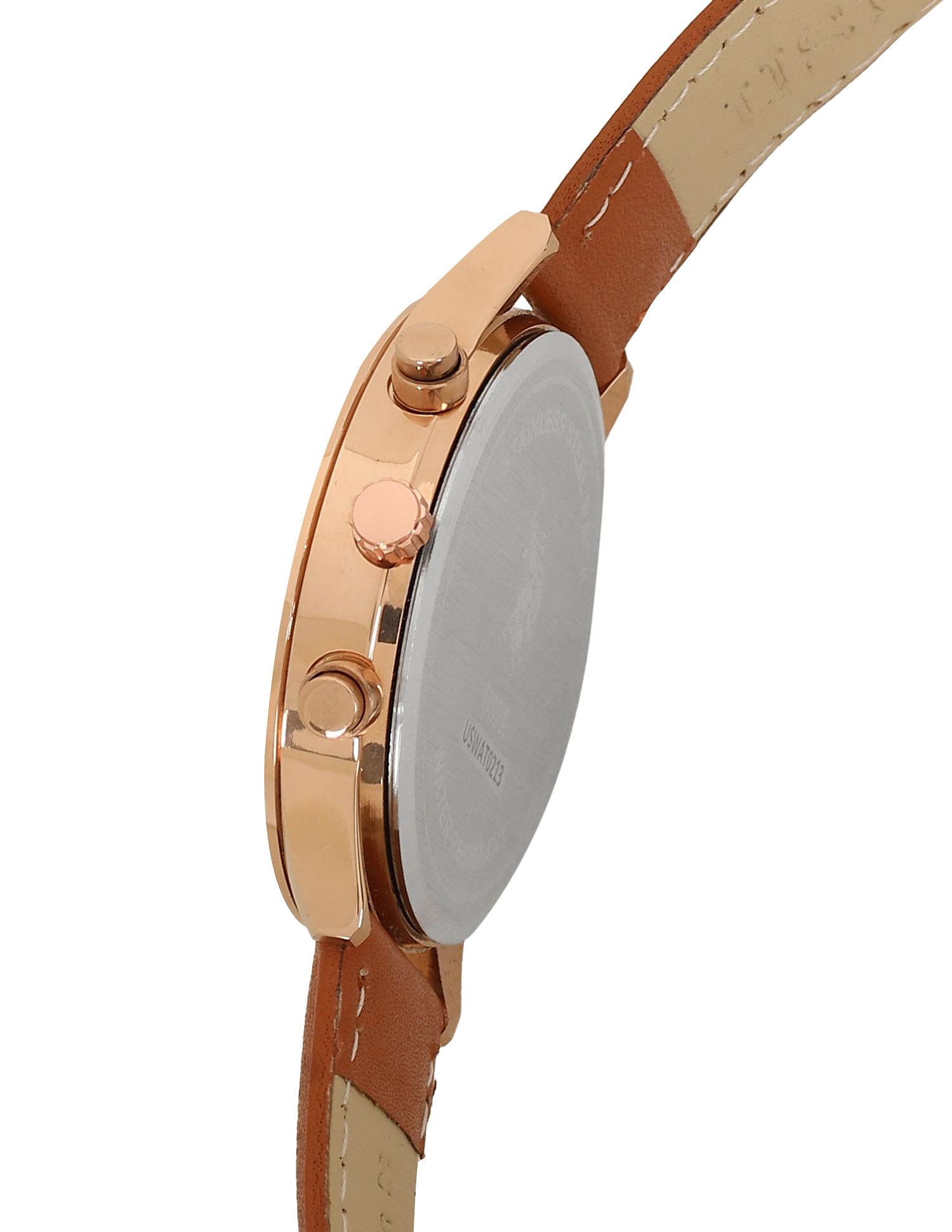 Leather Strap Analog Watch Blue and Tan - U.S. POLO ASSN. | Large