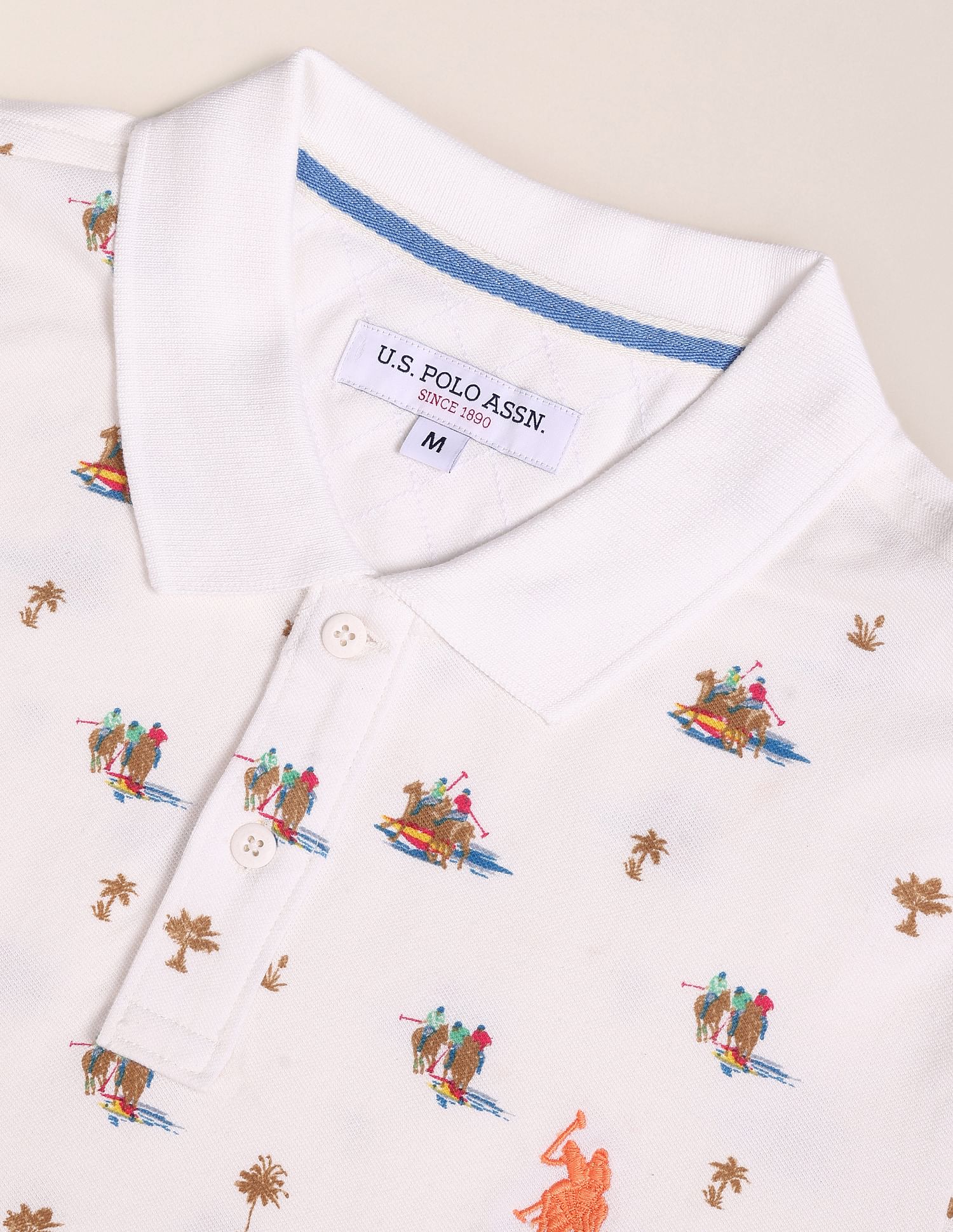 Motif Print Knit Polo Shirt Off White - U.S. Polo Assn. India | Large