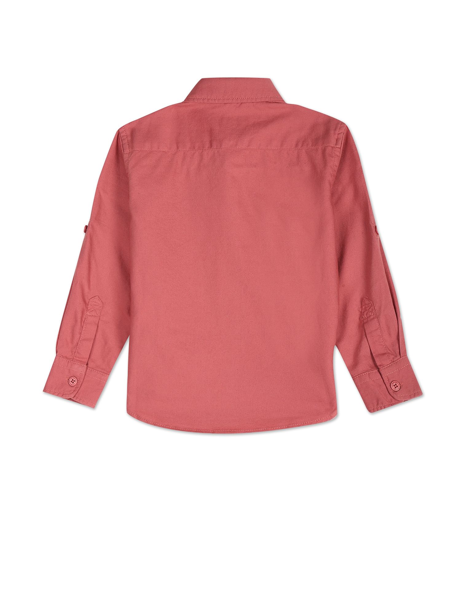 Convertible Cuff Solid Cotton Shirt Coral - U.S. Polo Assn. India | Large