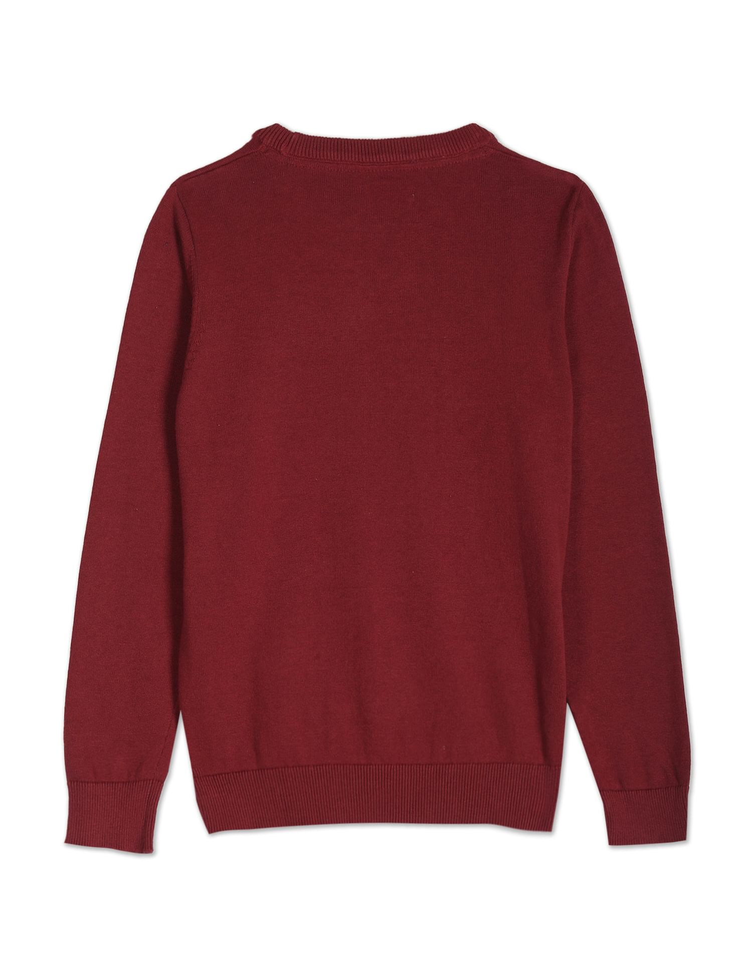 Boys Maroon Solid Crew Neck Sweater Maroon - U.S. POLO ASSN. | Large