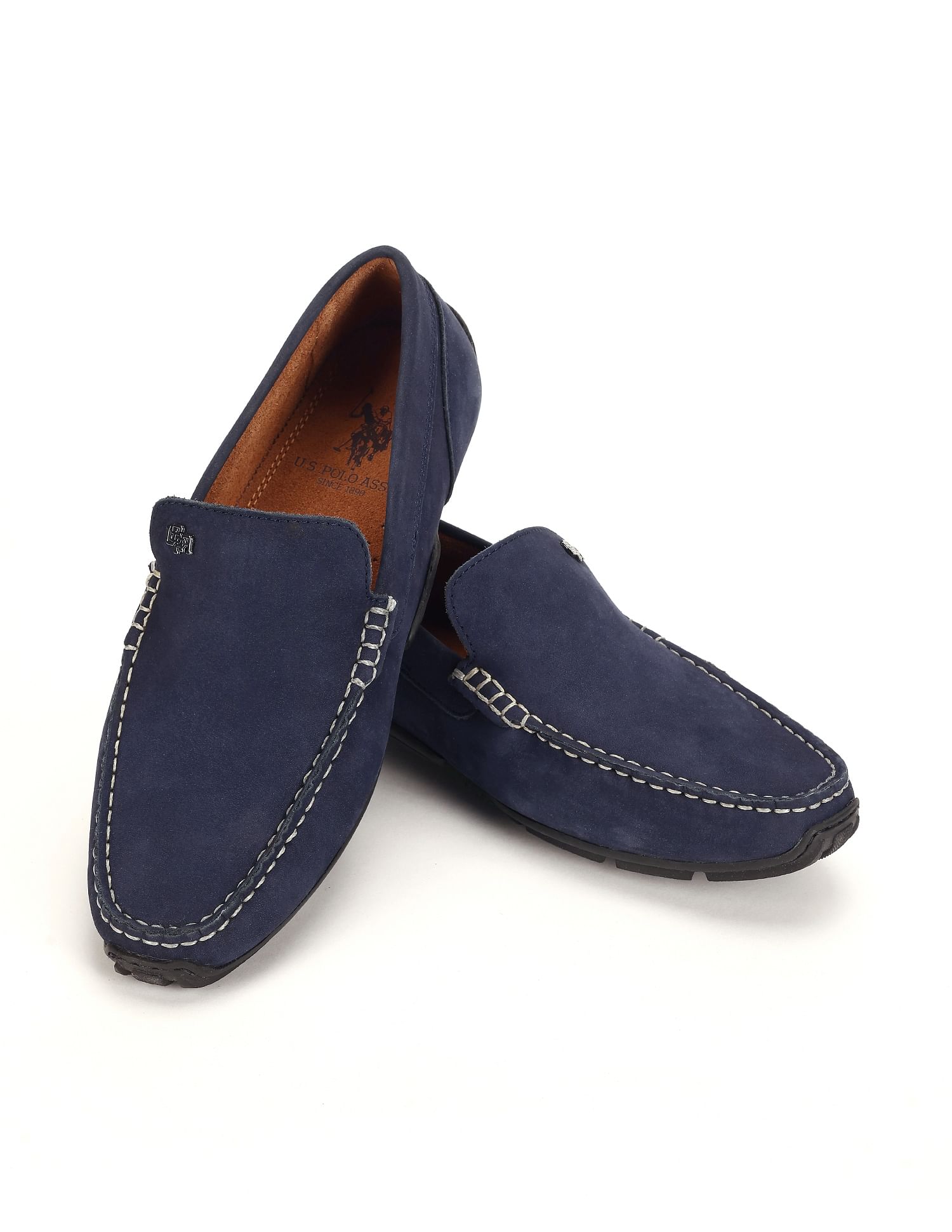 Men Contrast Stitch Leather Jabbar Loafers Navy - U.S. Polo Assn. India | Large