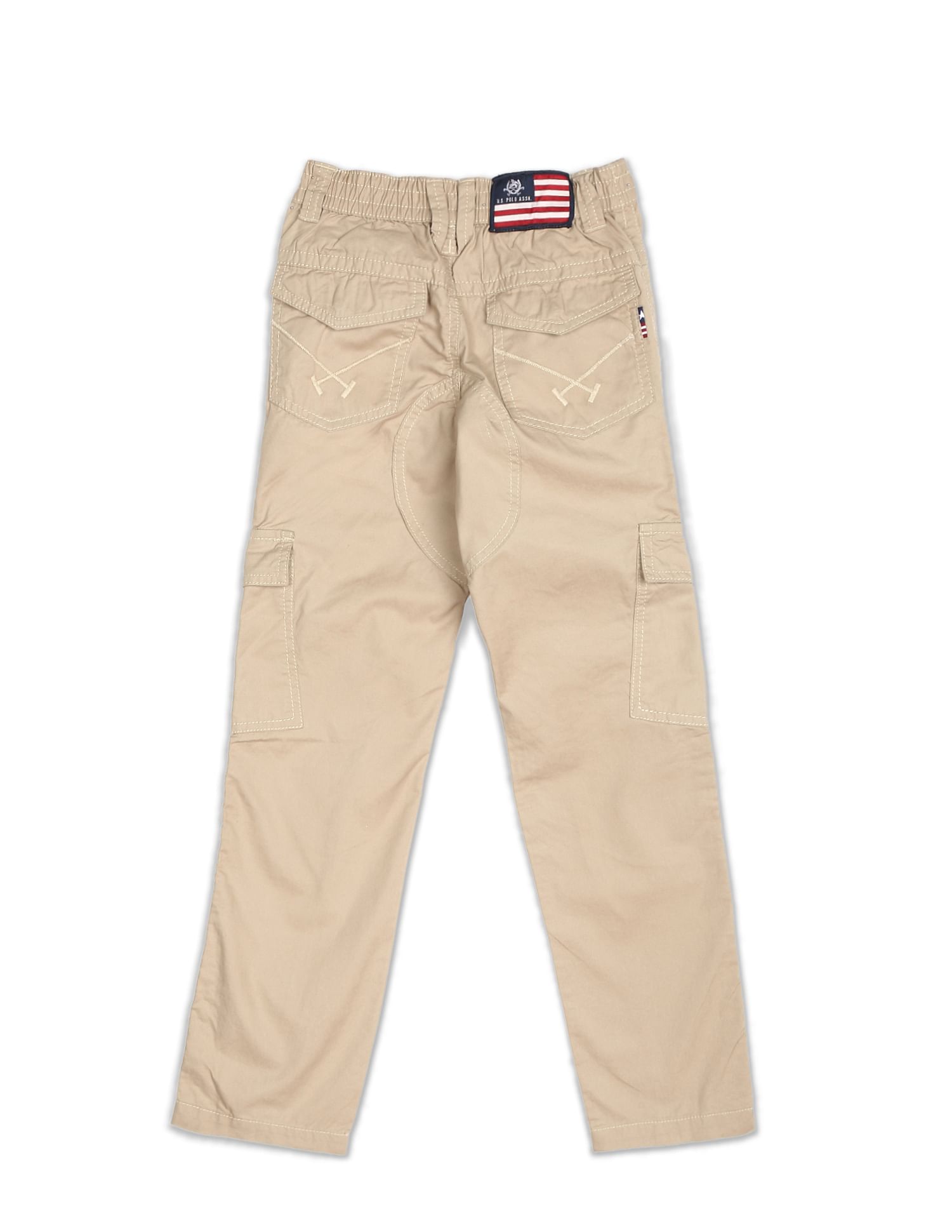 Boys Khaki Mid Rise Solid Cargo Pants Khaki - U.S. POLO ASSN. | Large