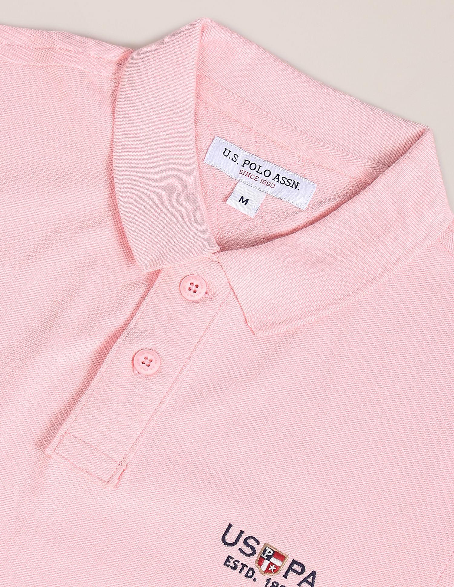 Ribbed Collar Cotton Polo Shirt Pink - U.S. POLO ASSN. | Large