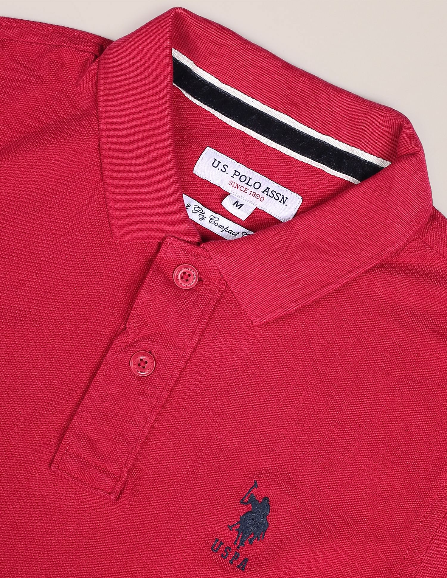 Ribbed Collar Solid Polo Shirt Dark Red - U.S. POLO ASSN. | Large