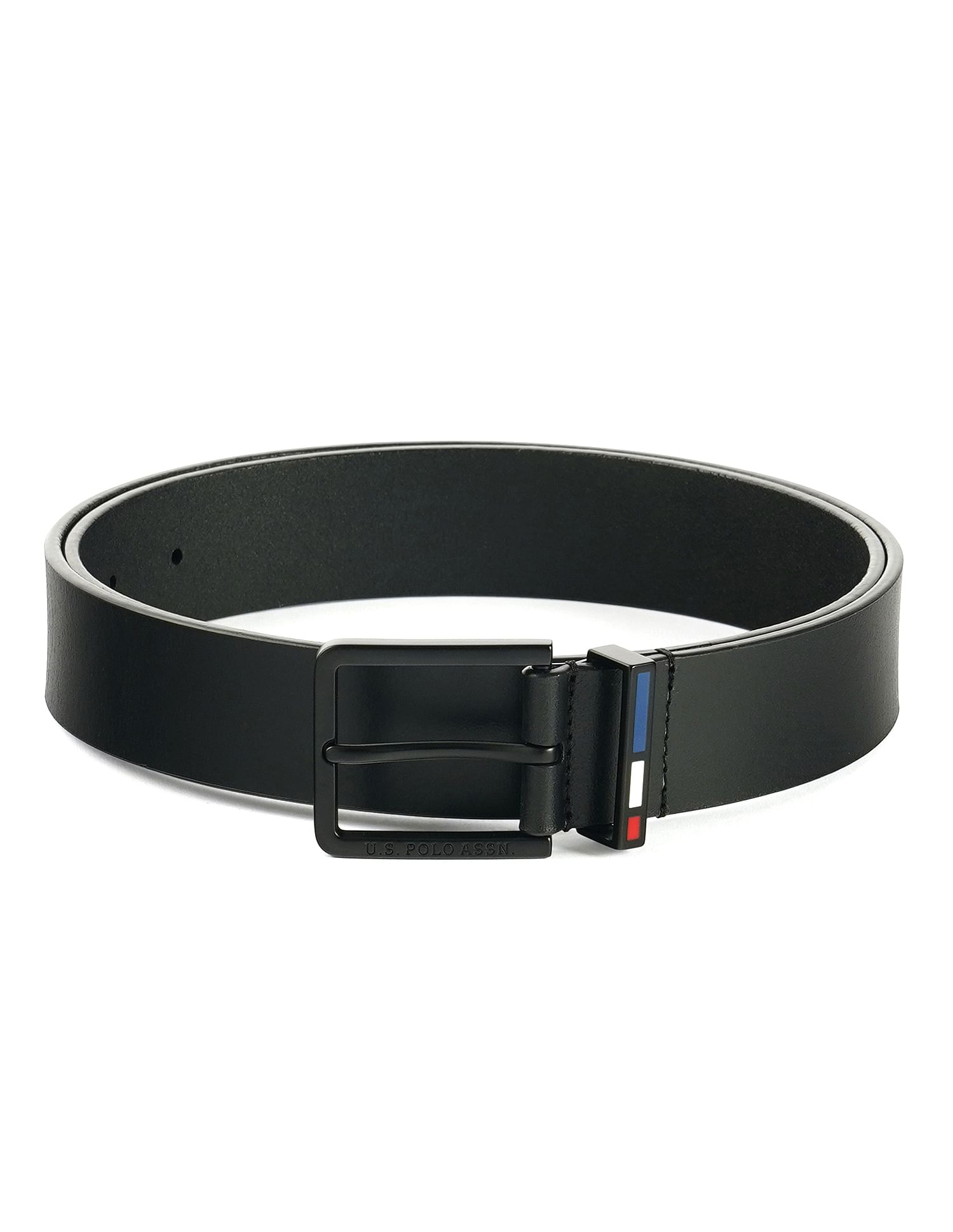 Men Black Trento Solid Leather Belt Black - U.S. POLO ASSN. | Large
