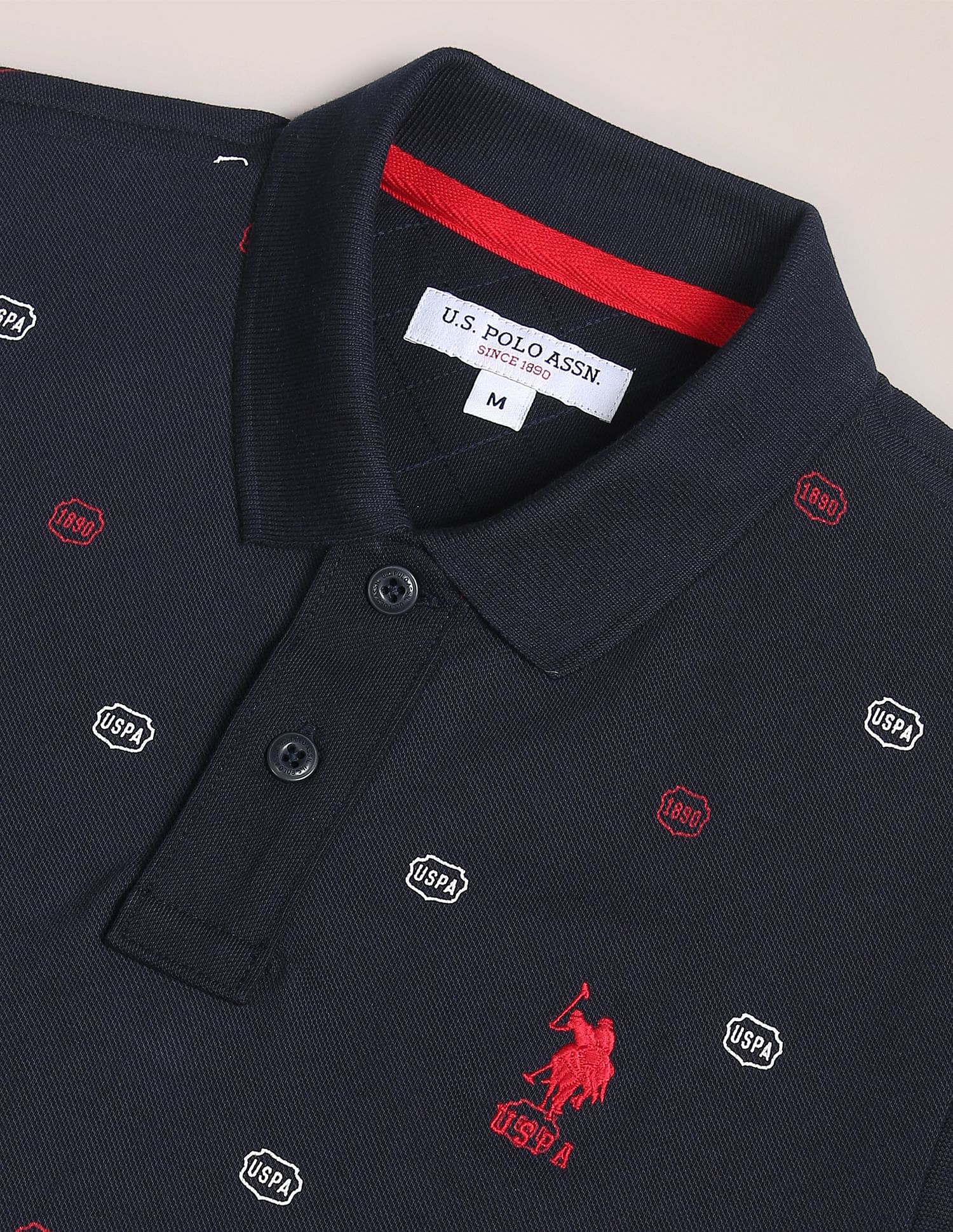 All Over Brand Print Cotton Polo Shirt Navy - U.S. Polo Assn. India | Large
