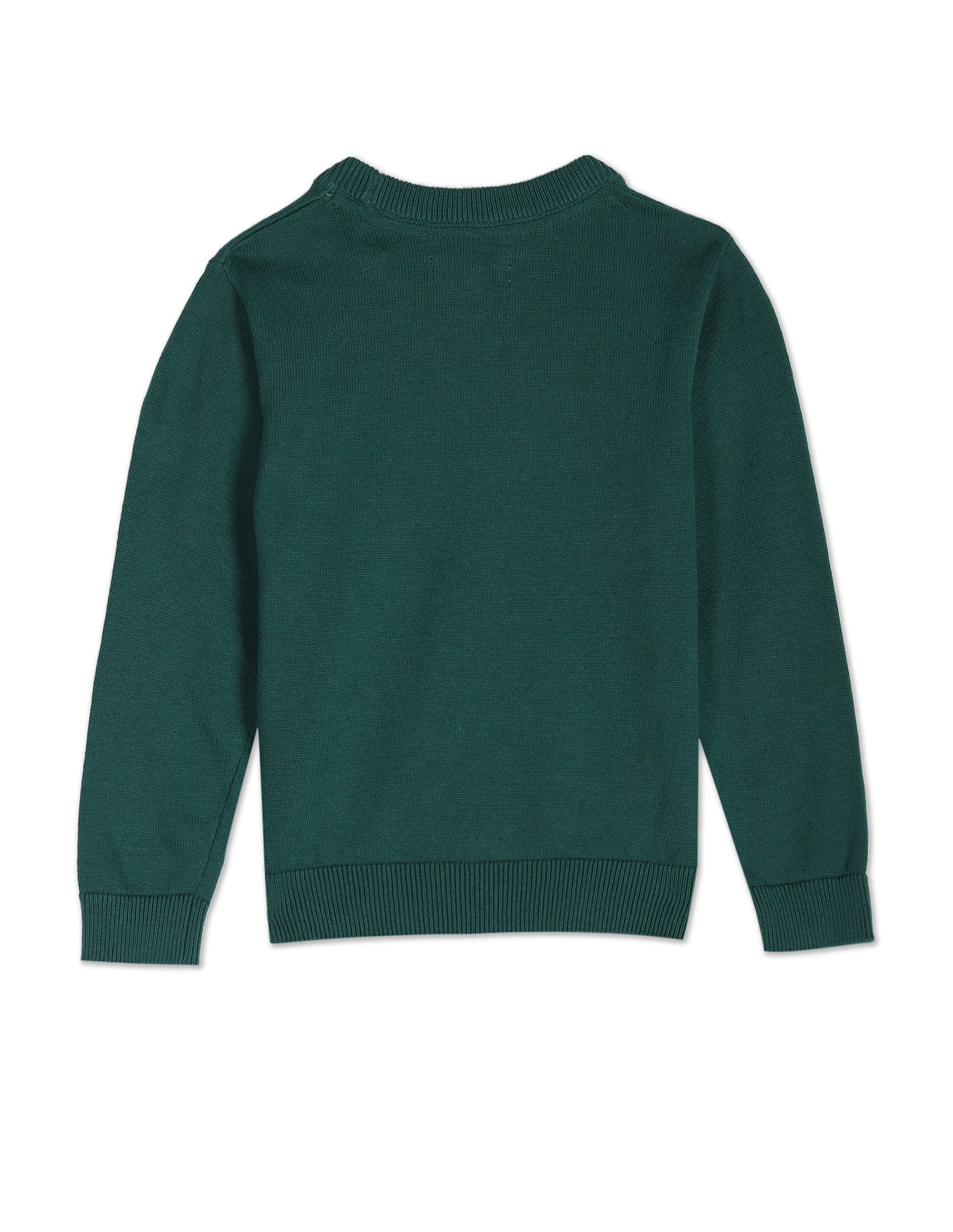 Boys Dark Green Solid Crew Neck Sweater Dark Green - U.S. POLO ASSN. | Large