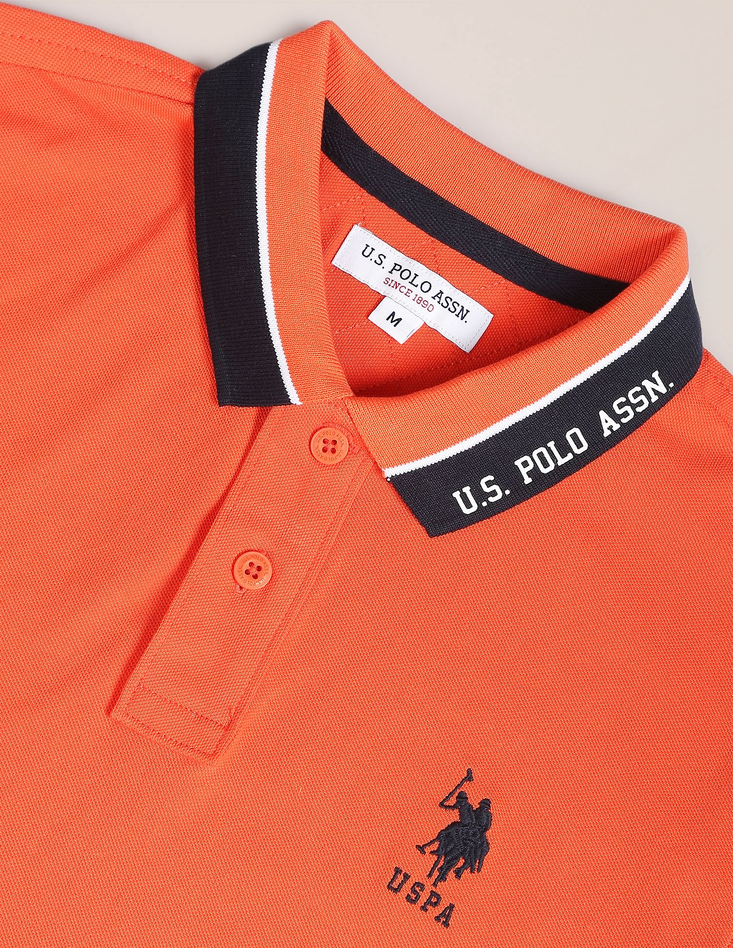 Branded Collar Pique Polo Shirt Orange - U.S. POLO ASSN. | Large