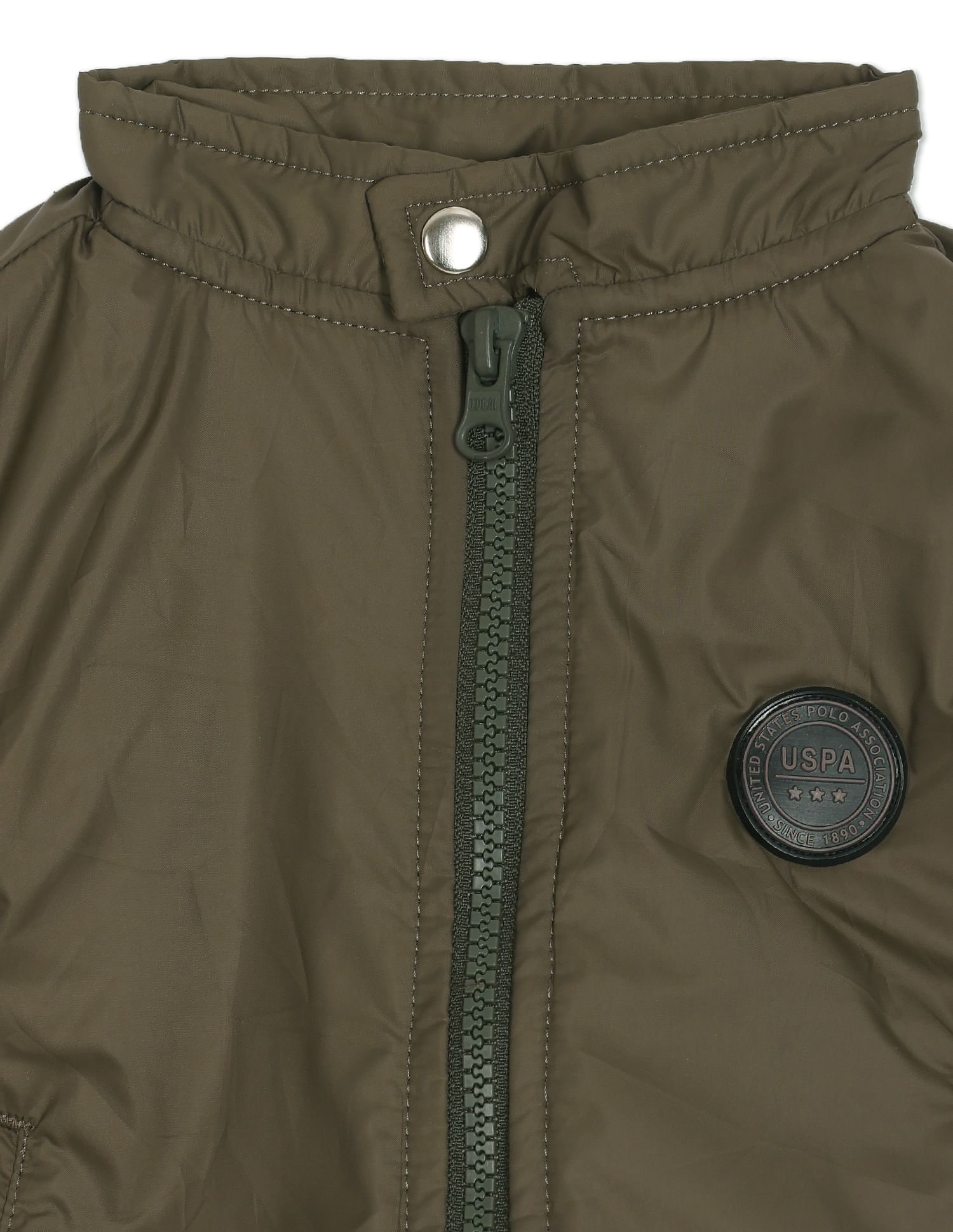 High Neck Solid Polyester Padded Jacket Olive - U.S. POLO ASSN. | Large