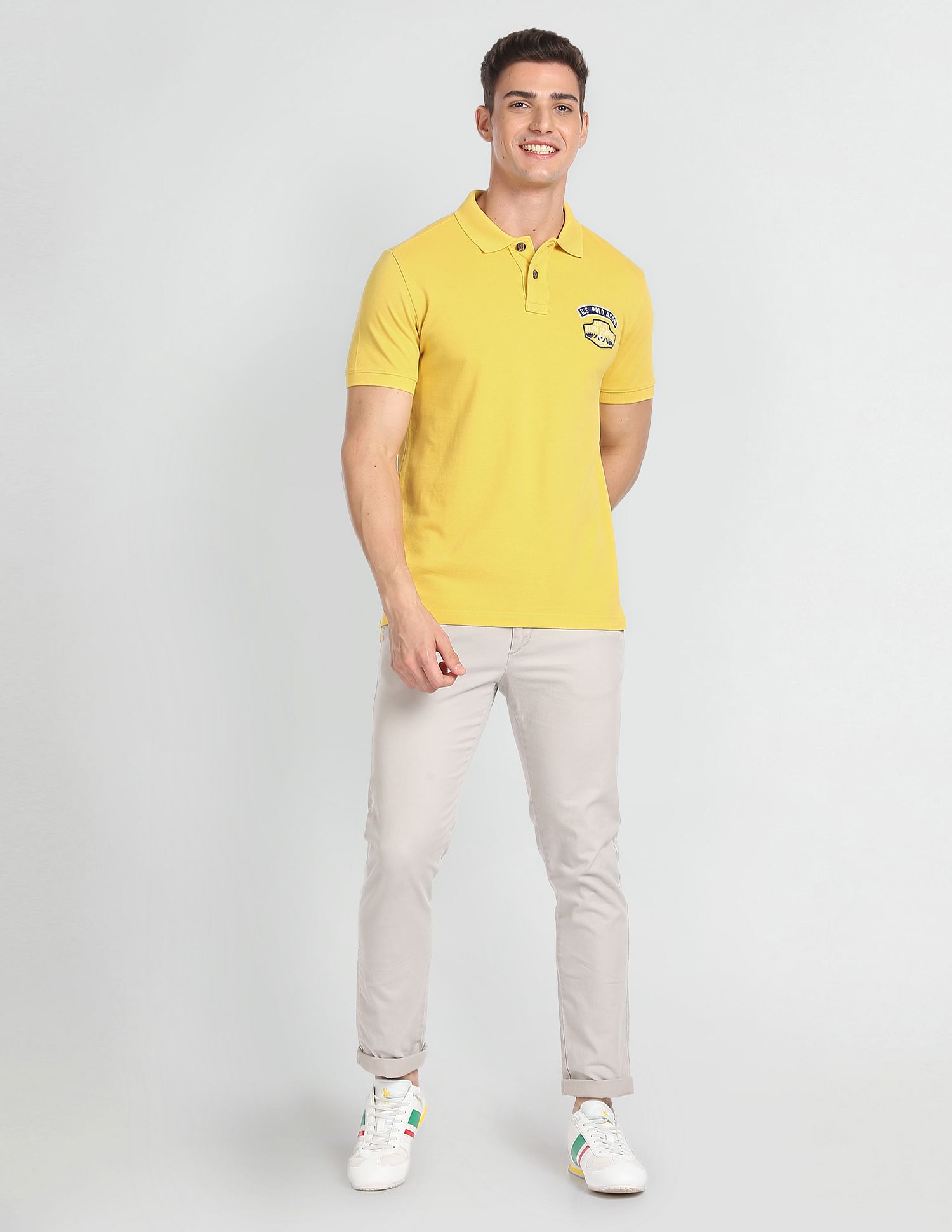 Appliqued Logo Cotton Polo Shirt Mustard - U.S. POLO ASSN. | Large