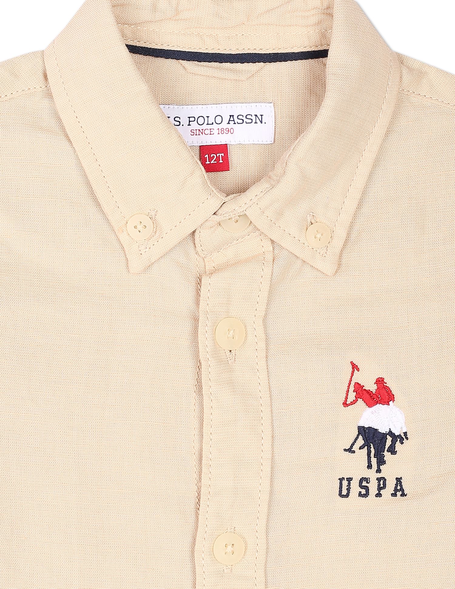 Cotton Linen Solid Shirt Beige - U.S. POLO ASSN. | Large