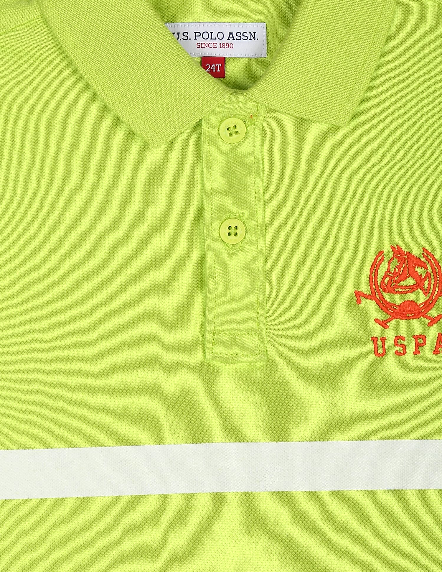 Horizontal Stripe Cotton Pique Polo Shirt Neon Green - U.S. POLO ASSN. | Large