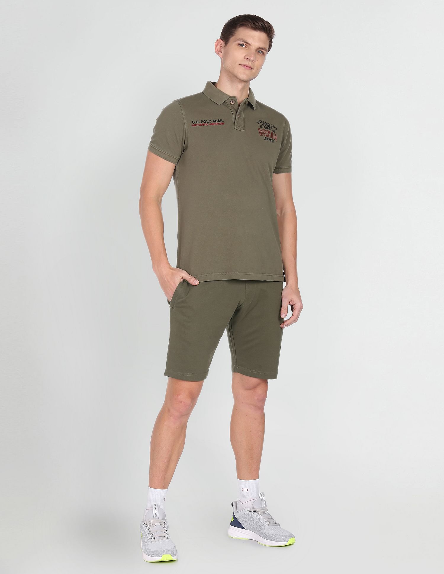 Mid Rise Drawstring Waist Brand Logo Shorts Olive - U.S. POLO ASSN. | Large