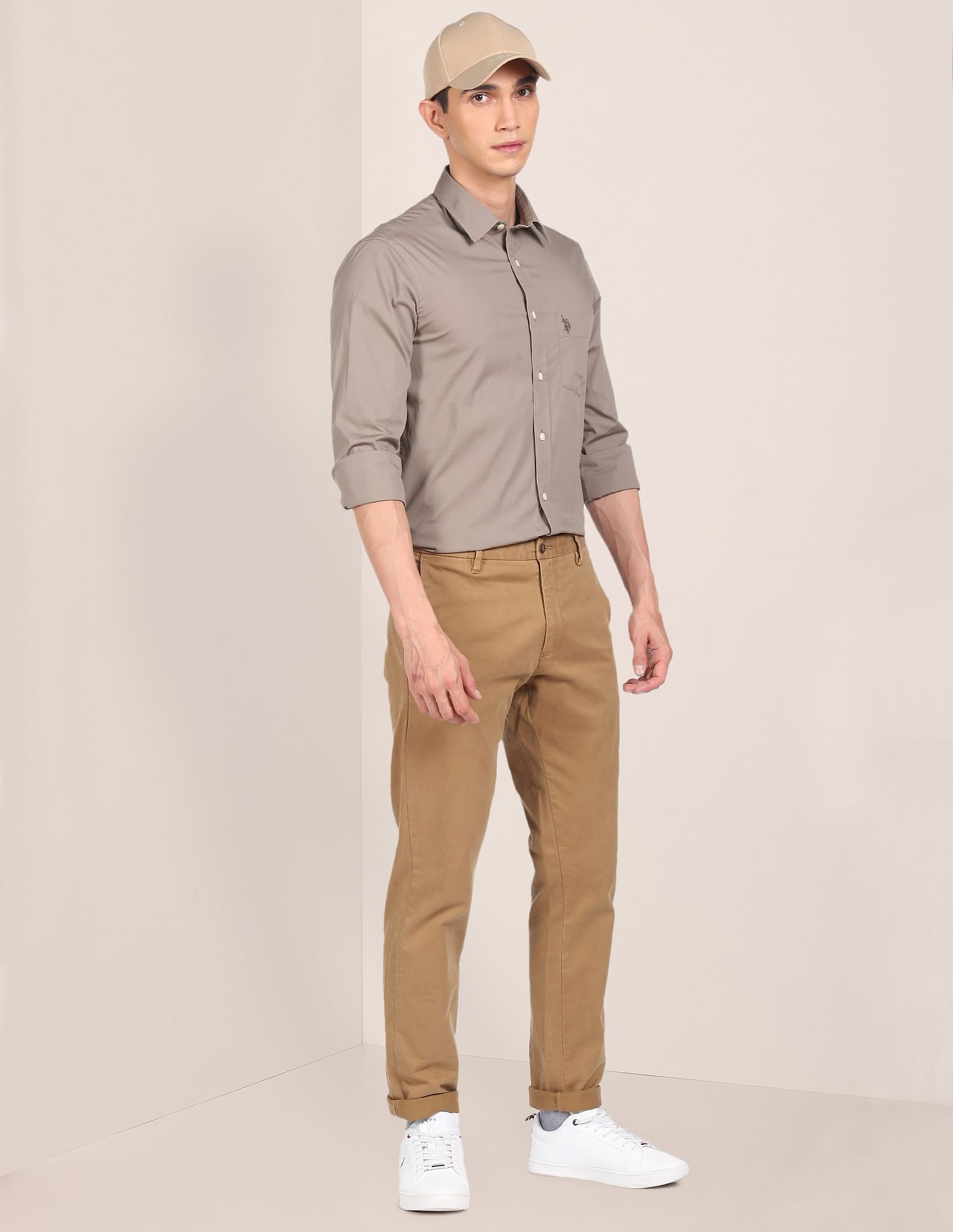 Regular Fit Solid Casual Shirt Stone - U.S. Polo Assn. India | Large