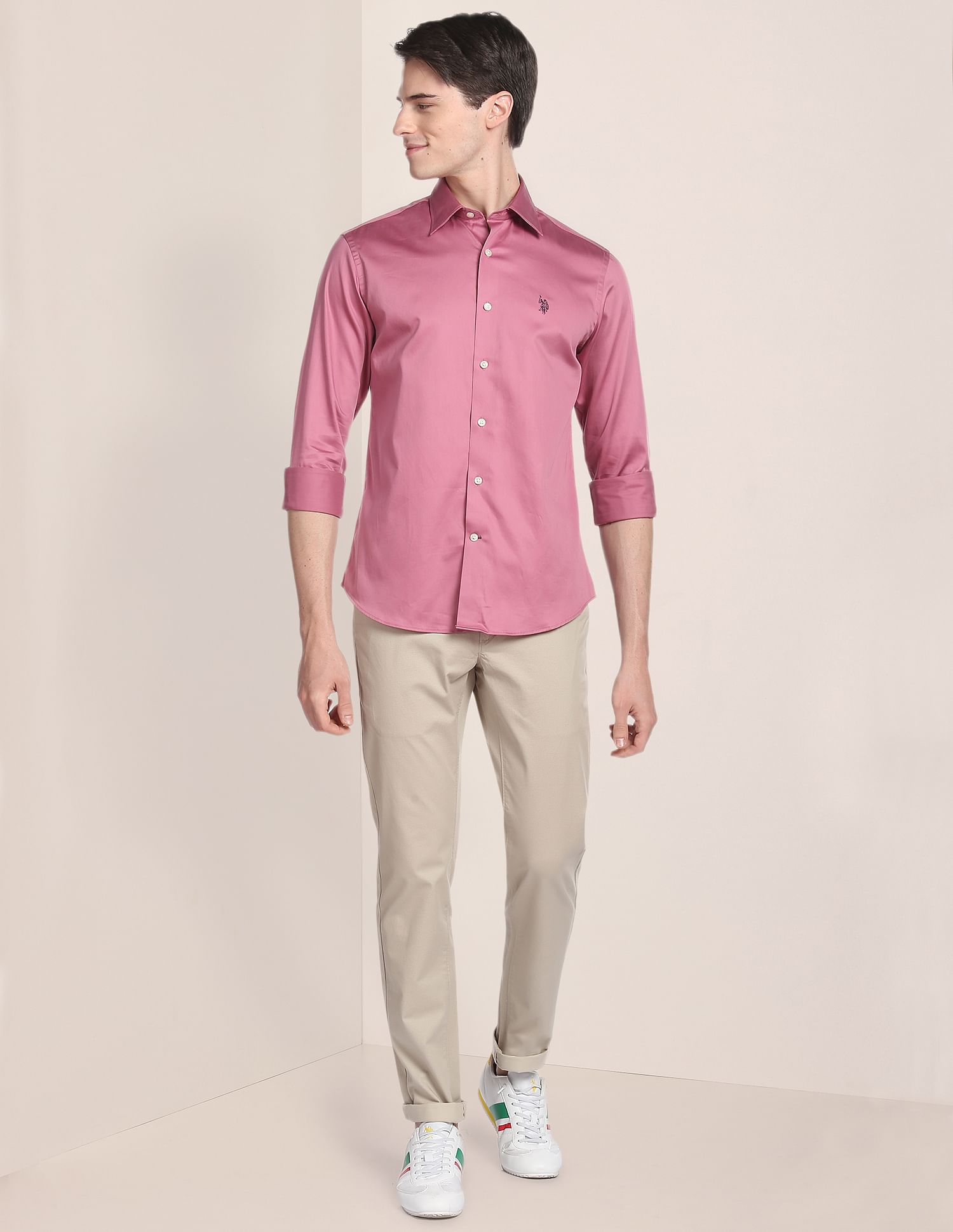 Satin Stretch Solid Shirt Dusty Pink - U.S. POLO ASSN. | Large