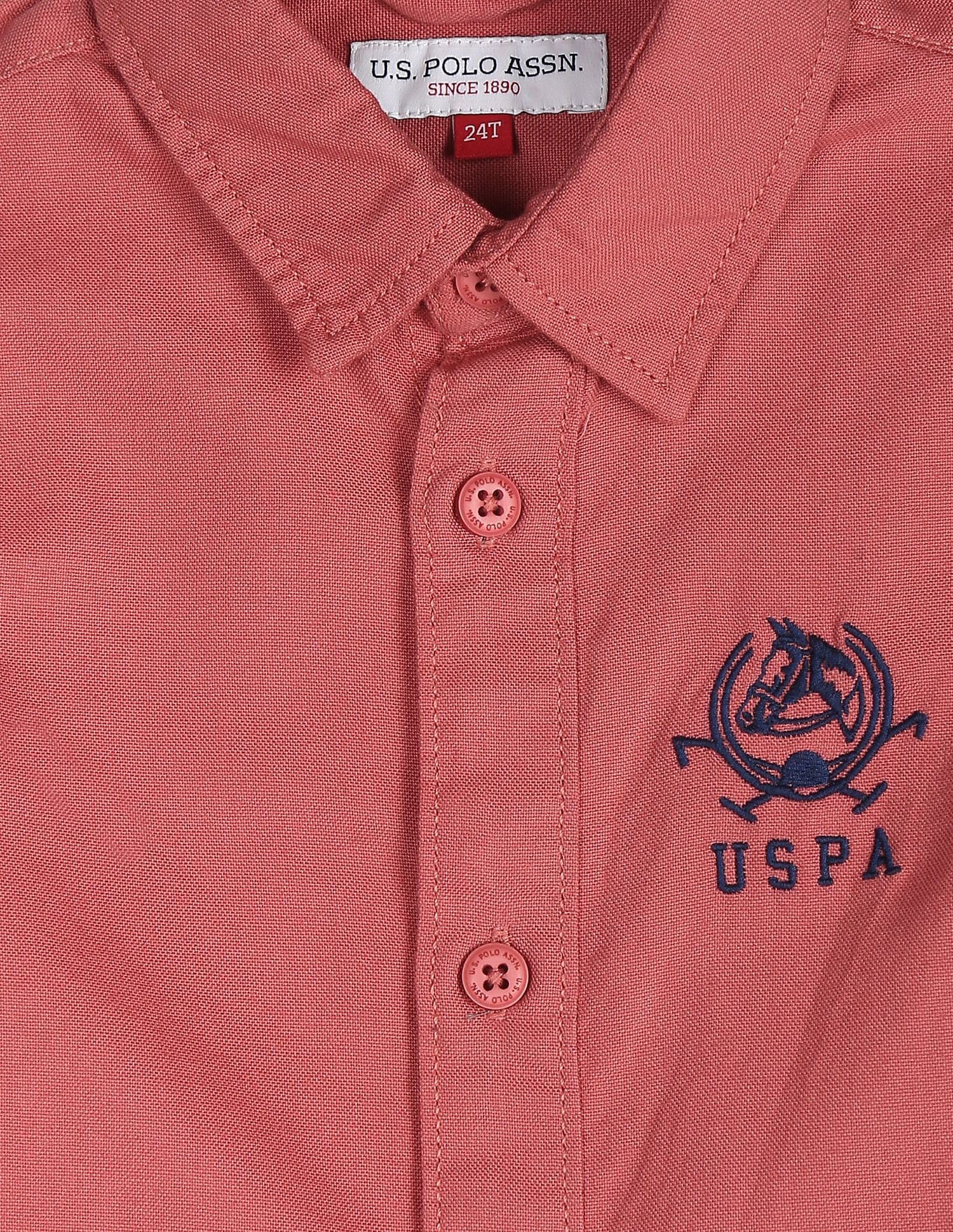 Convertible Cuff Solid Cotton Shirt Coral - U.S. Polo Assn. India | Large