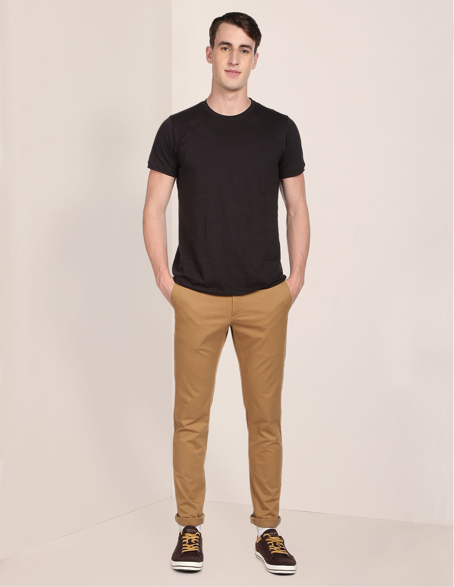 Men Khaki Mid Rise Solid Casual Trousers – U.S. Polo Assn. India