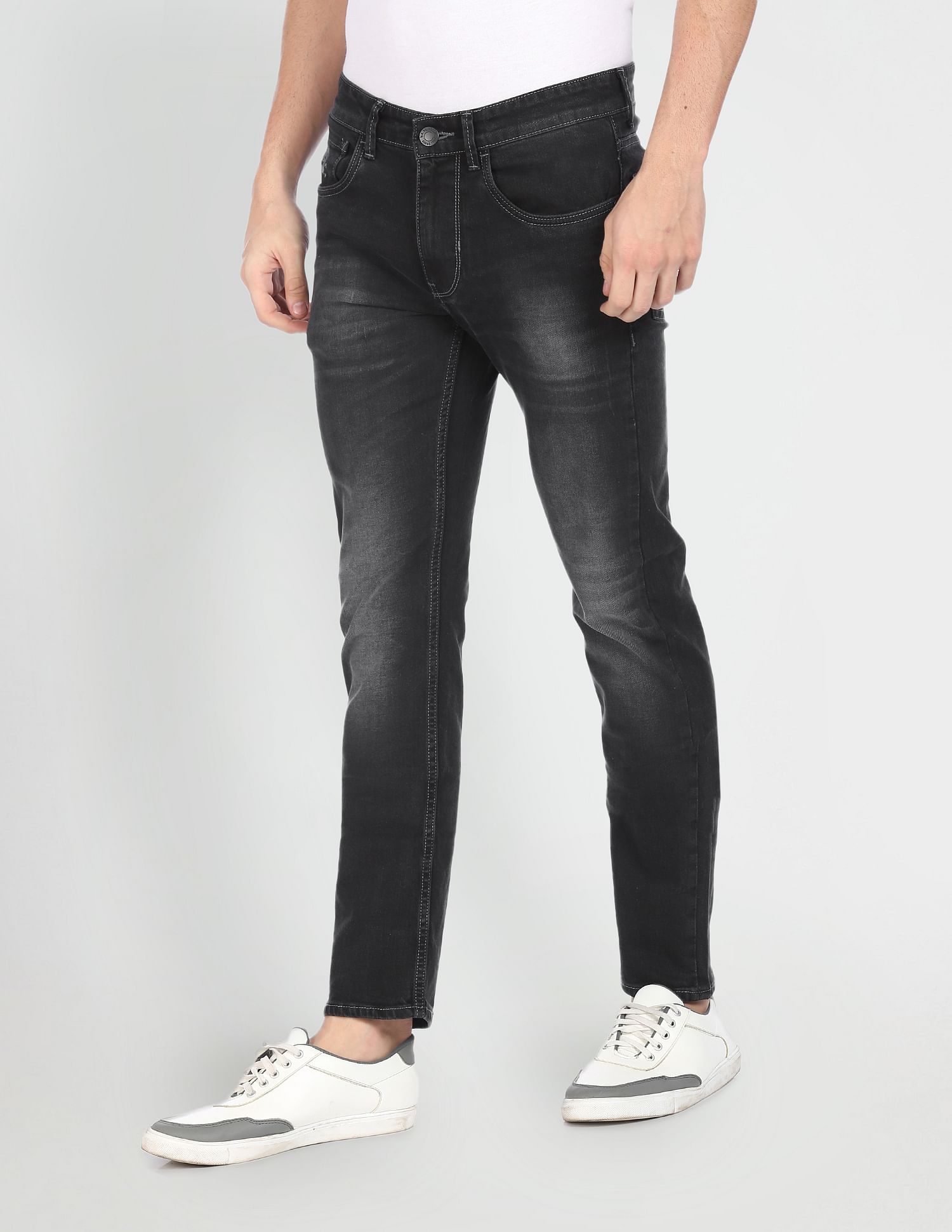 Men Black Mid Rise Regallo Skinny Fit Stone Wash Jeans Black - U.S. POLO ASSN. | Large