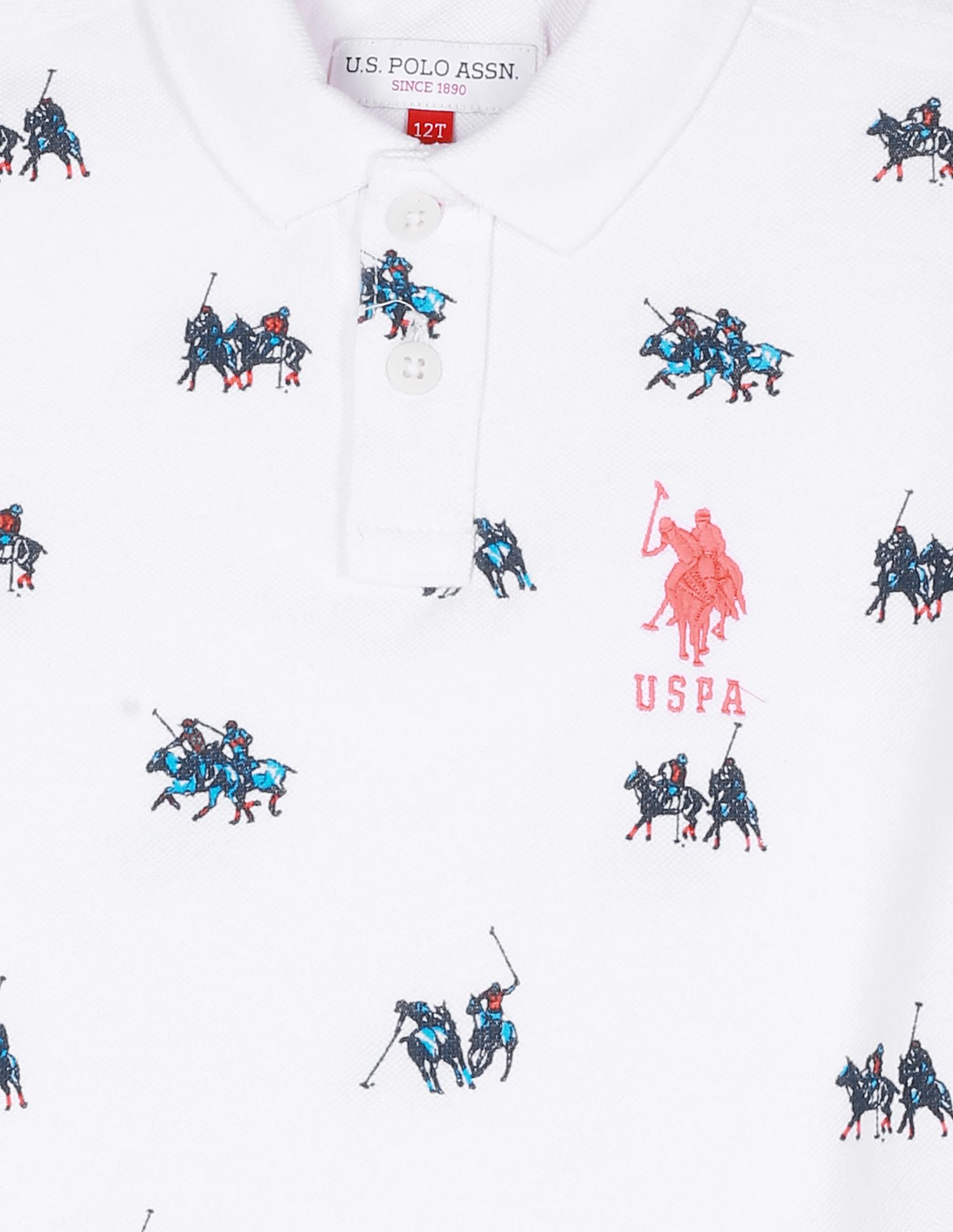 Cotton Brand Print Polo Shirt White - U.S. POLO ASSN. | Large