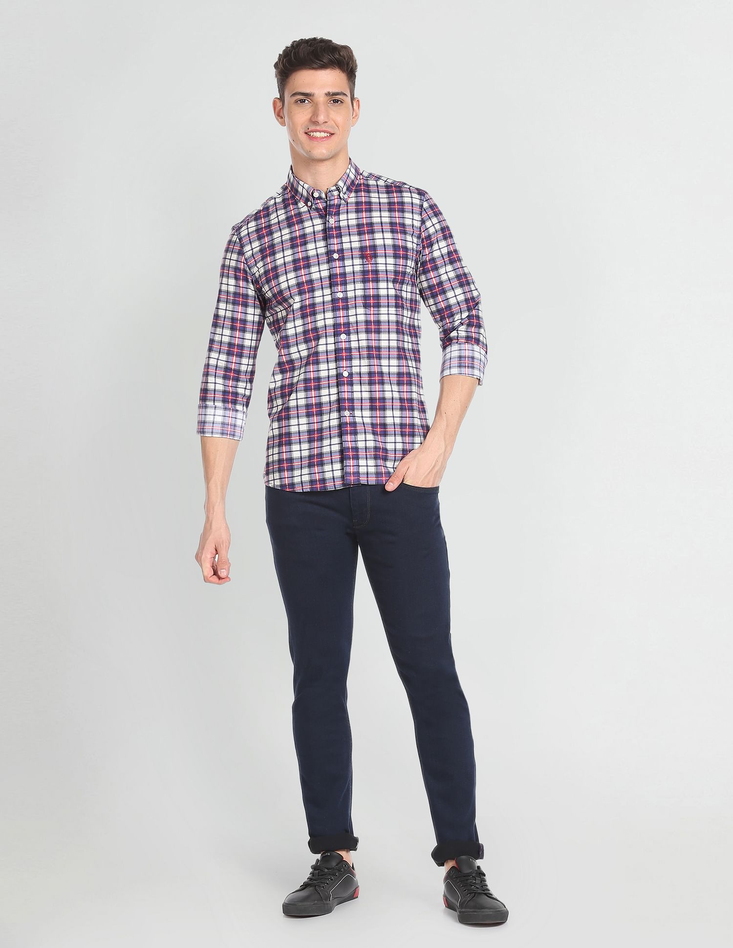 Slim Fit Pure Cotton Casual Shirt Ecru - U.S. Polo Assn. India | Large