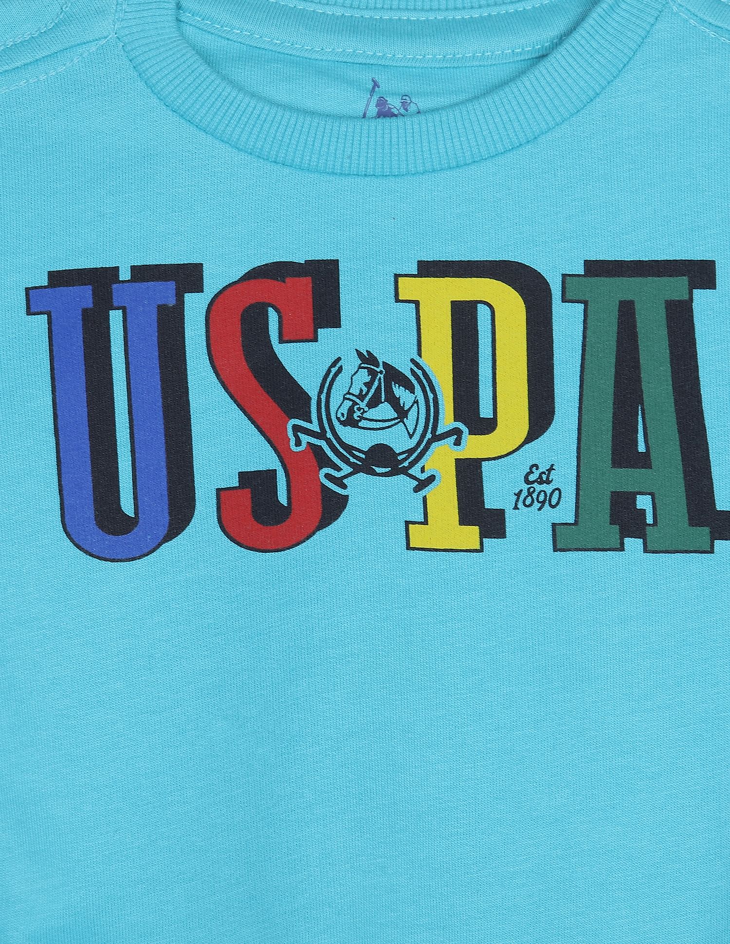 Boys Blue Crew Neck Brand Print Sweatshirt Light Blue - U.S. POLO ASSN. | Large