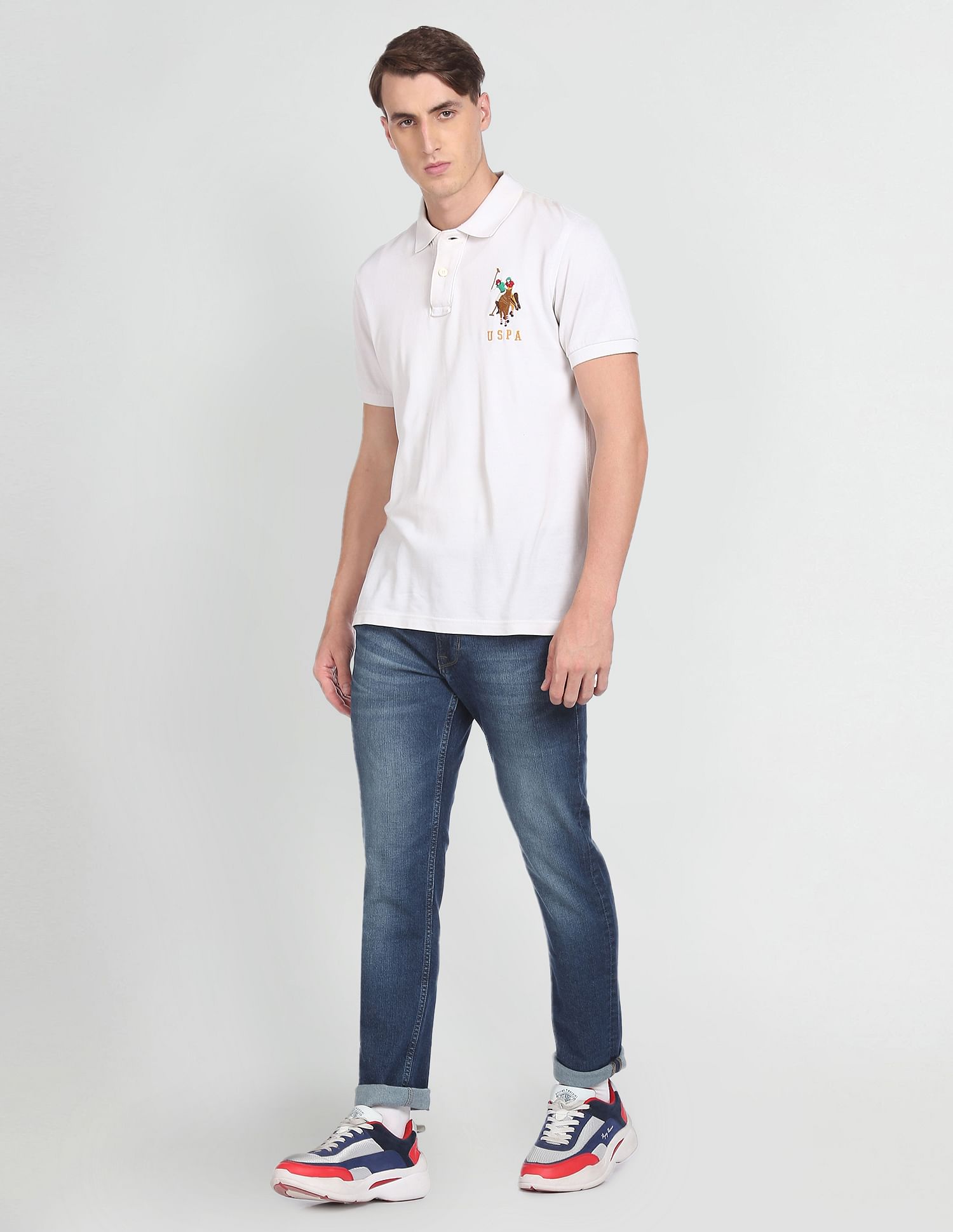 Stone Wash Brandon Slim Tapered Fit Jeans Dark Blue - U.S. POLO ASSN. | Large