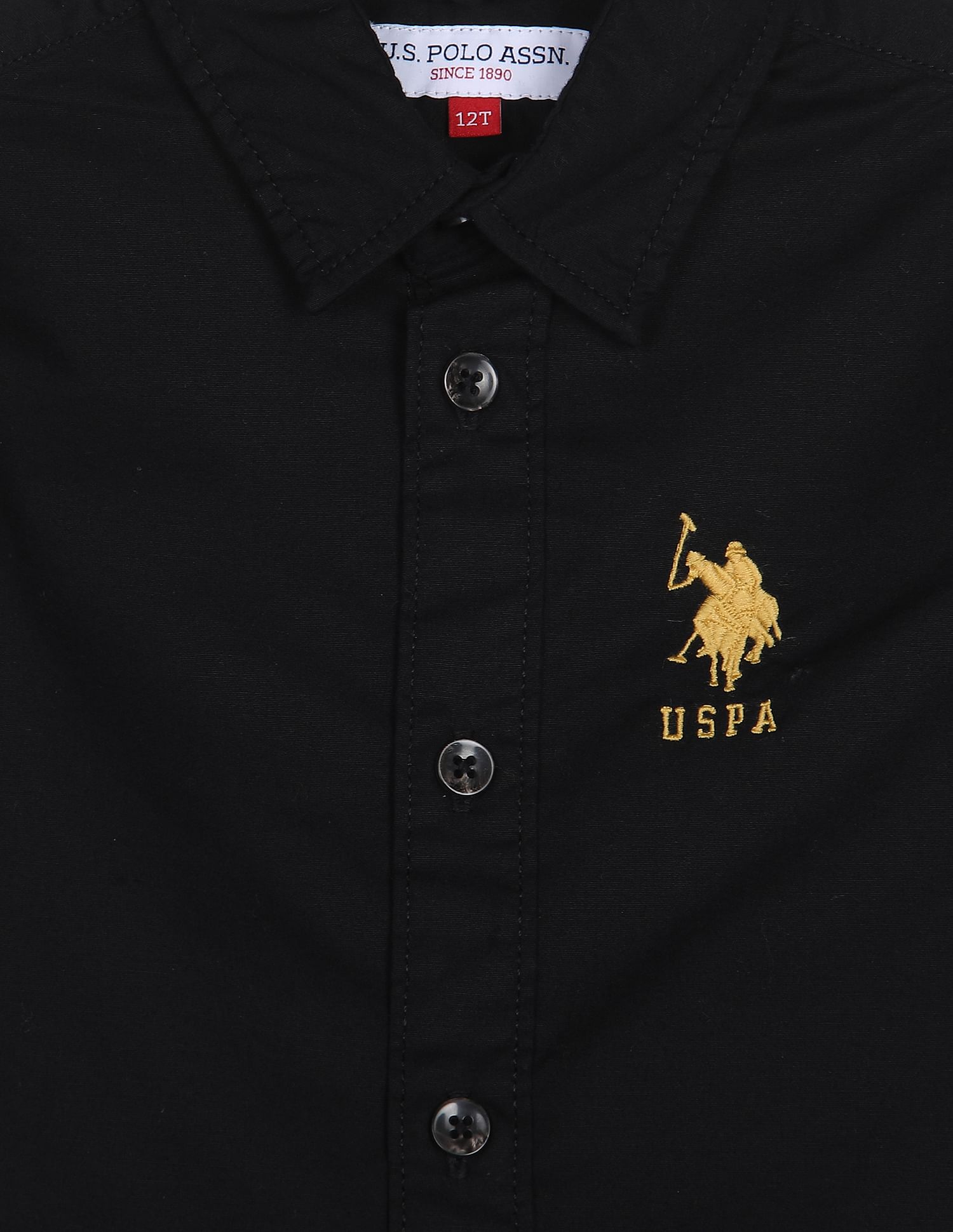 Spread Collar Solid Casual Shirt Black - U.S. POLO ASSN. | Large