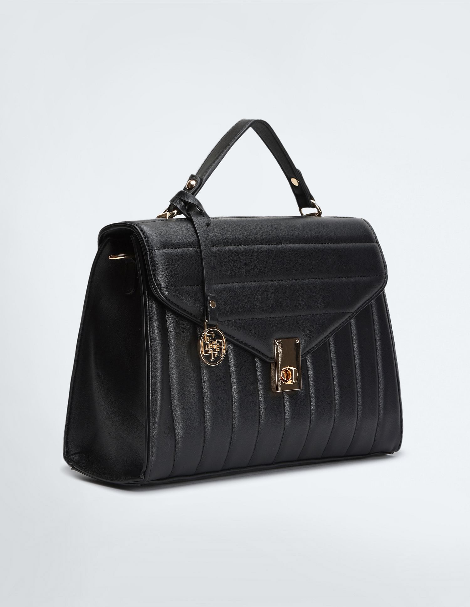 Detachable Strap Quilted Satchel Bag Black - U.S. POLO ASSN. | Large