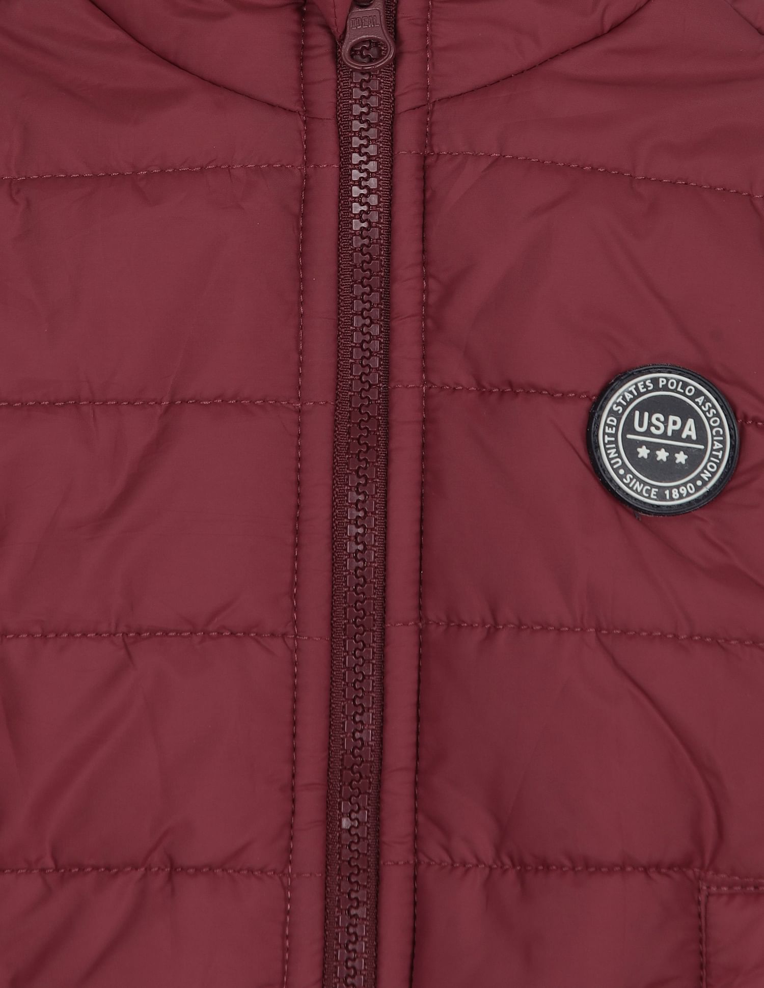 Boys Maroon Hooded Solid Puffer Jacket Maroon - U.S. POLO ASSN. | Large