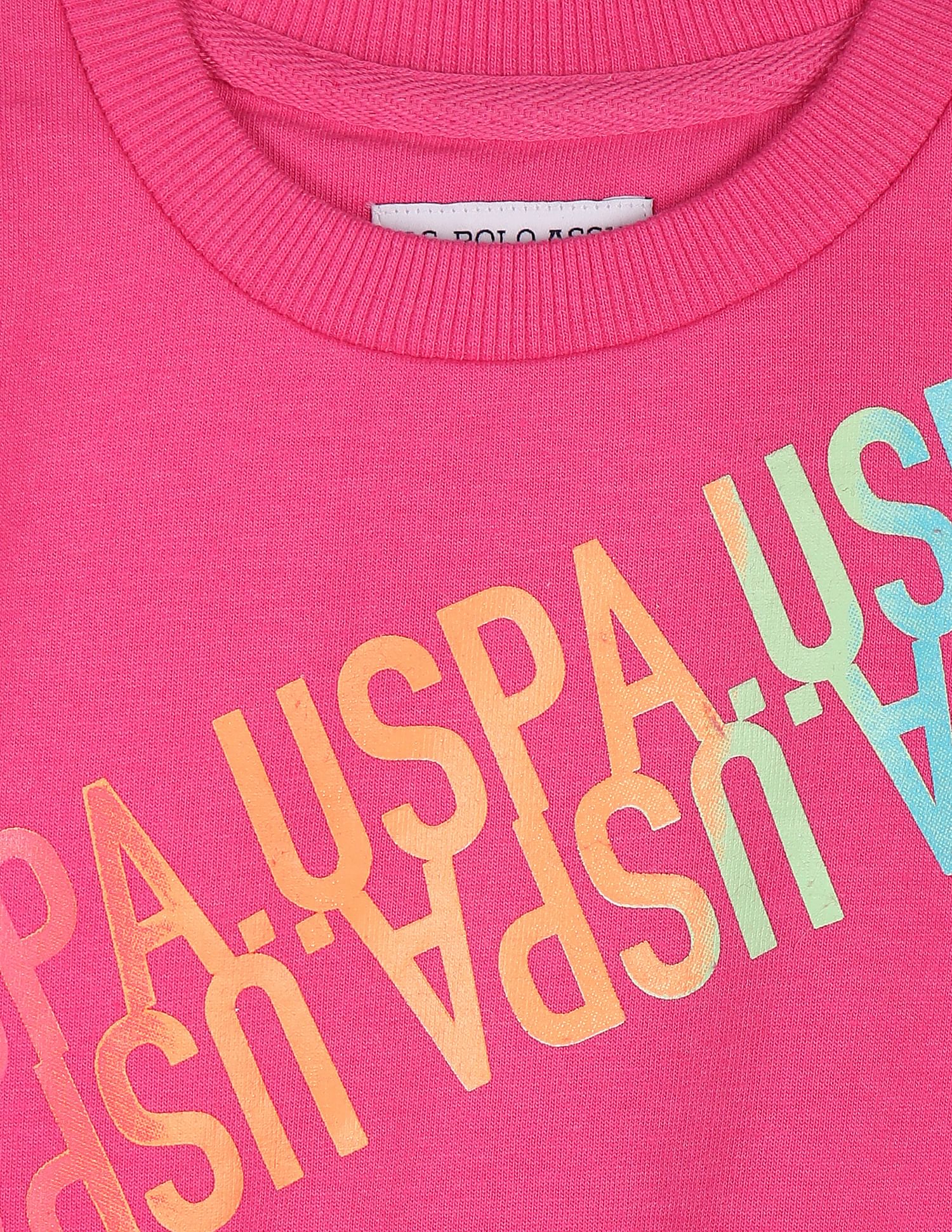 Crew Neck Brand Print Sweatshirt Pink - U.S. Polo Assn. India | Large