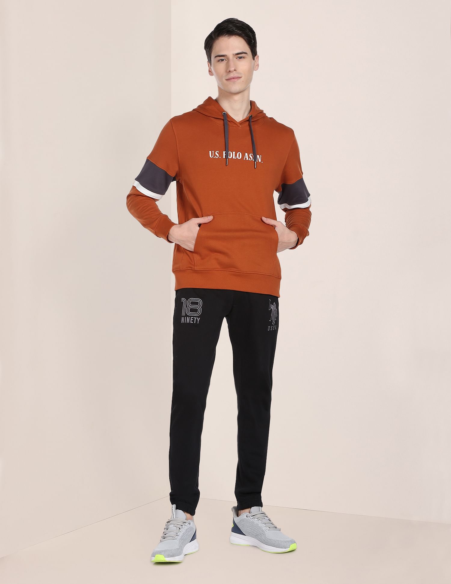 Men Black Solid Mid Rise Joggers Black - U.S. POLO ASSN. | Large