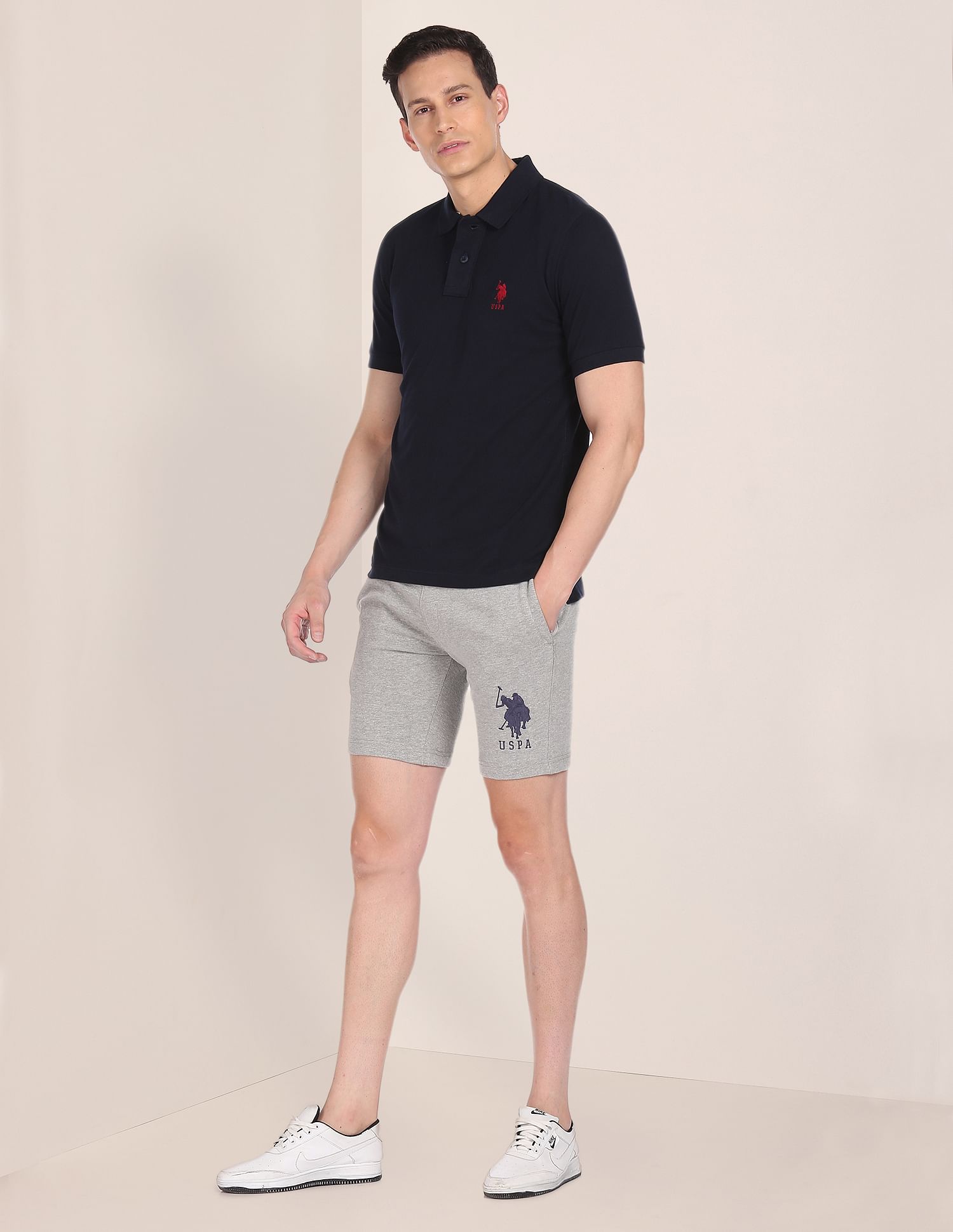 Ribbed Collar Solid Polo Shirt Dark Blue - U.S. POLO ASSN. | Large