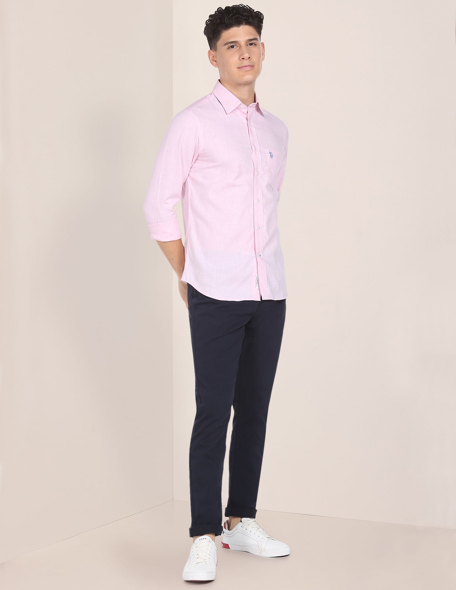Solid Twill Casual Trousers Navy - U.S. Polo Assn. India | Large