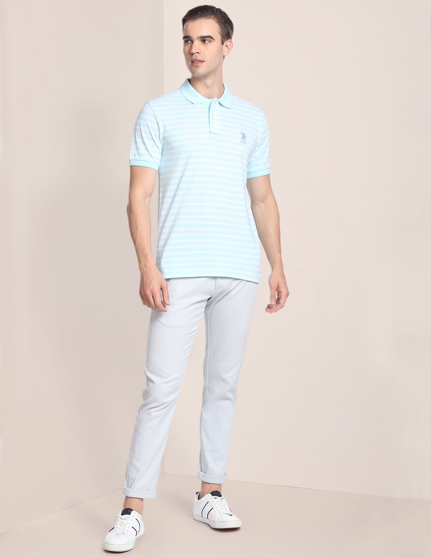 Horizontal Stripe Birdseye Polo Shirt Light Blue - U.S. Polo Assn. India | Large
