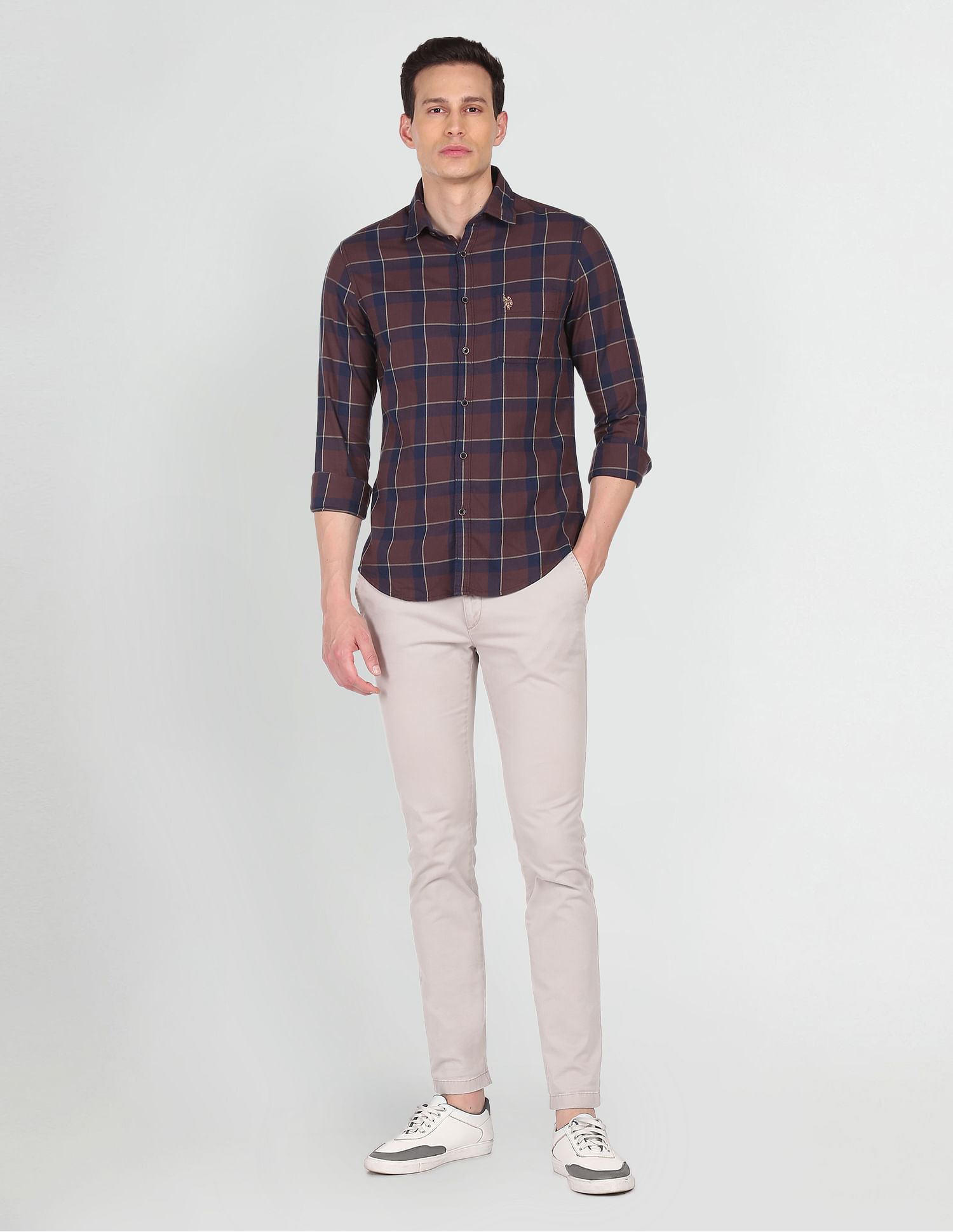 Cotton Twill Plaid Check Casual Shirt Brown - U.S. Polo Assn. India | Large