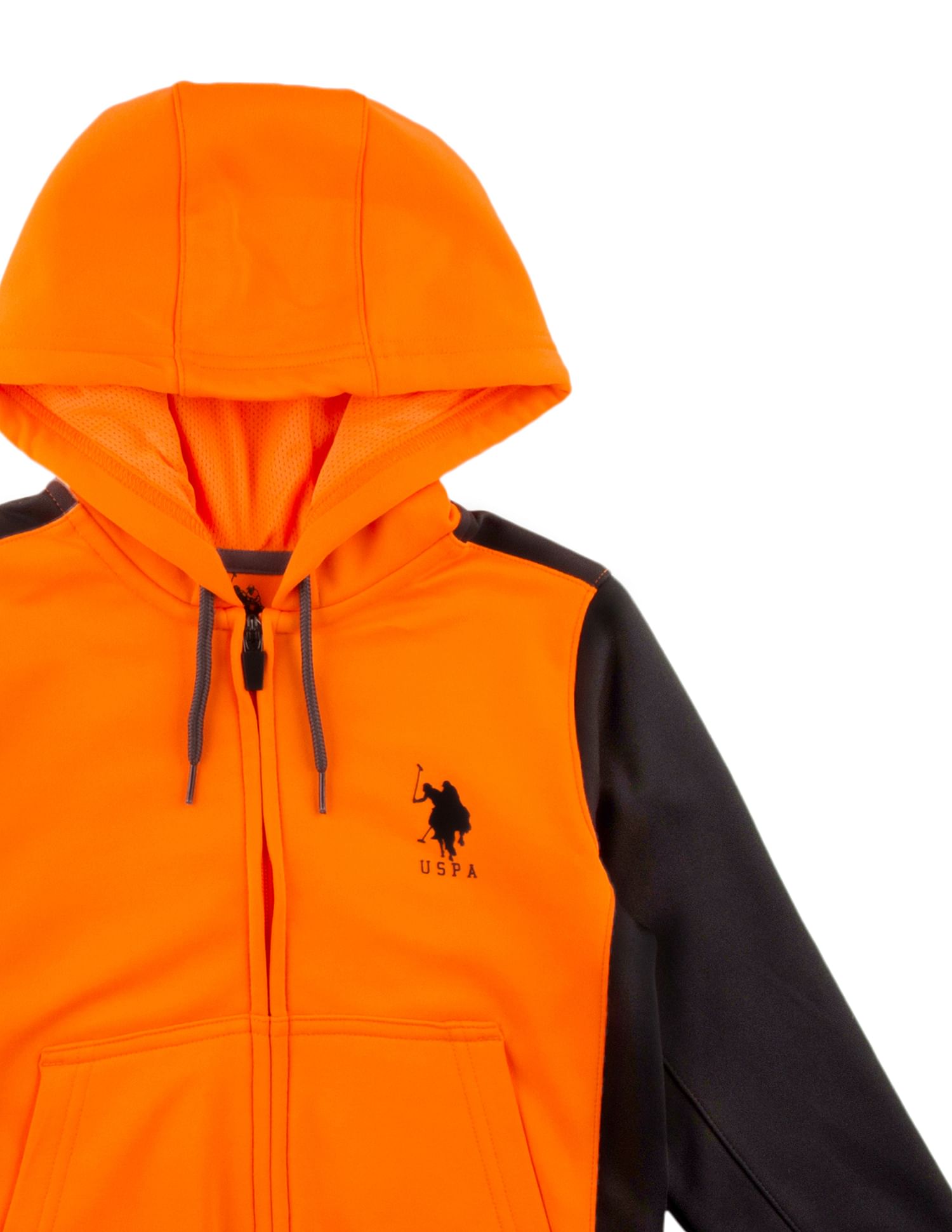 Boys Hooded Colour Blocked Sweatshirt Orange and Charcoal - U.S. POLO ASSN. | Large