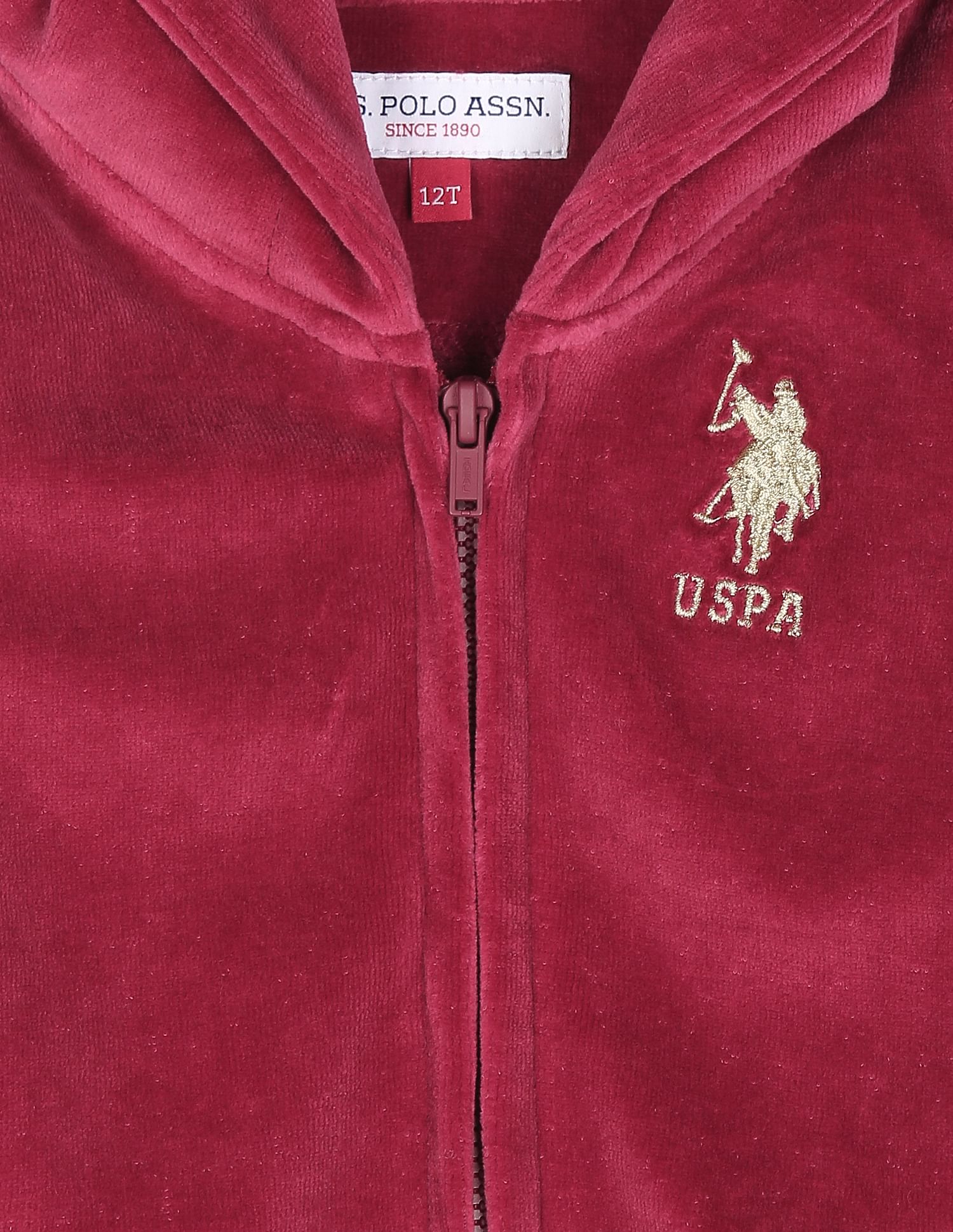 Glitter Tape Velvet Hooded Sweatshirt Dark Pink - U.S. POLO ASSN. | Large