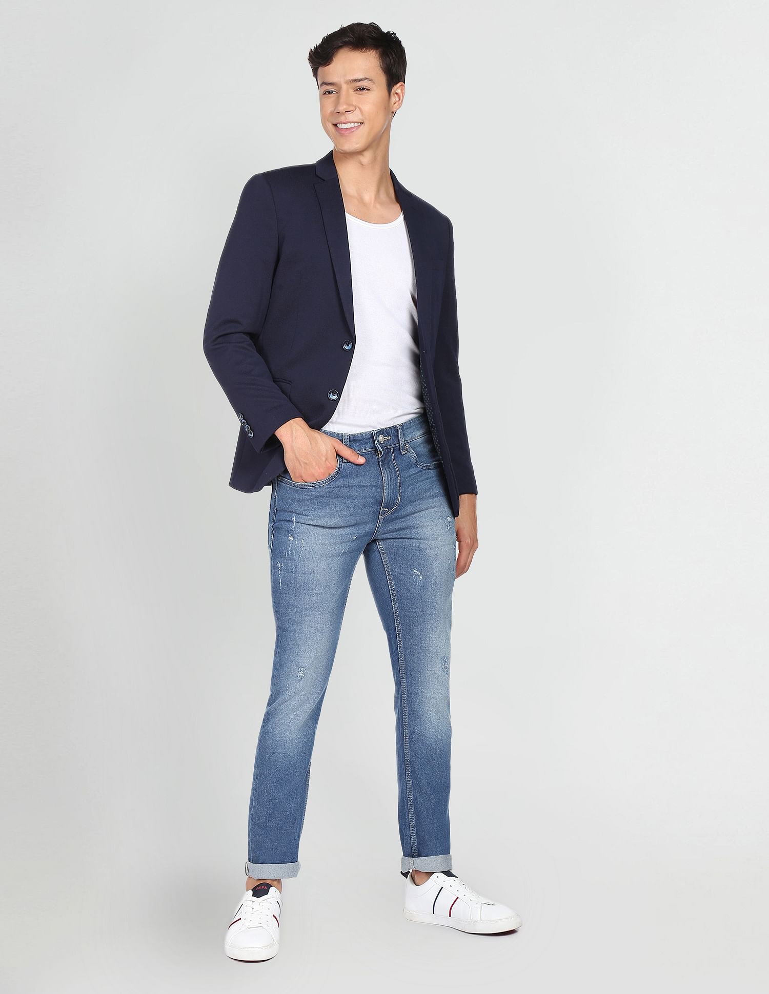 Regallo Skinny Fit Stone Wash Jeans Blue - U.S. Polo Assn. India | Large