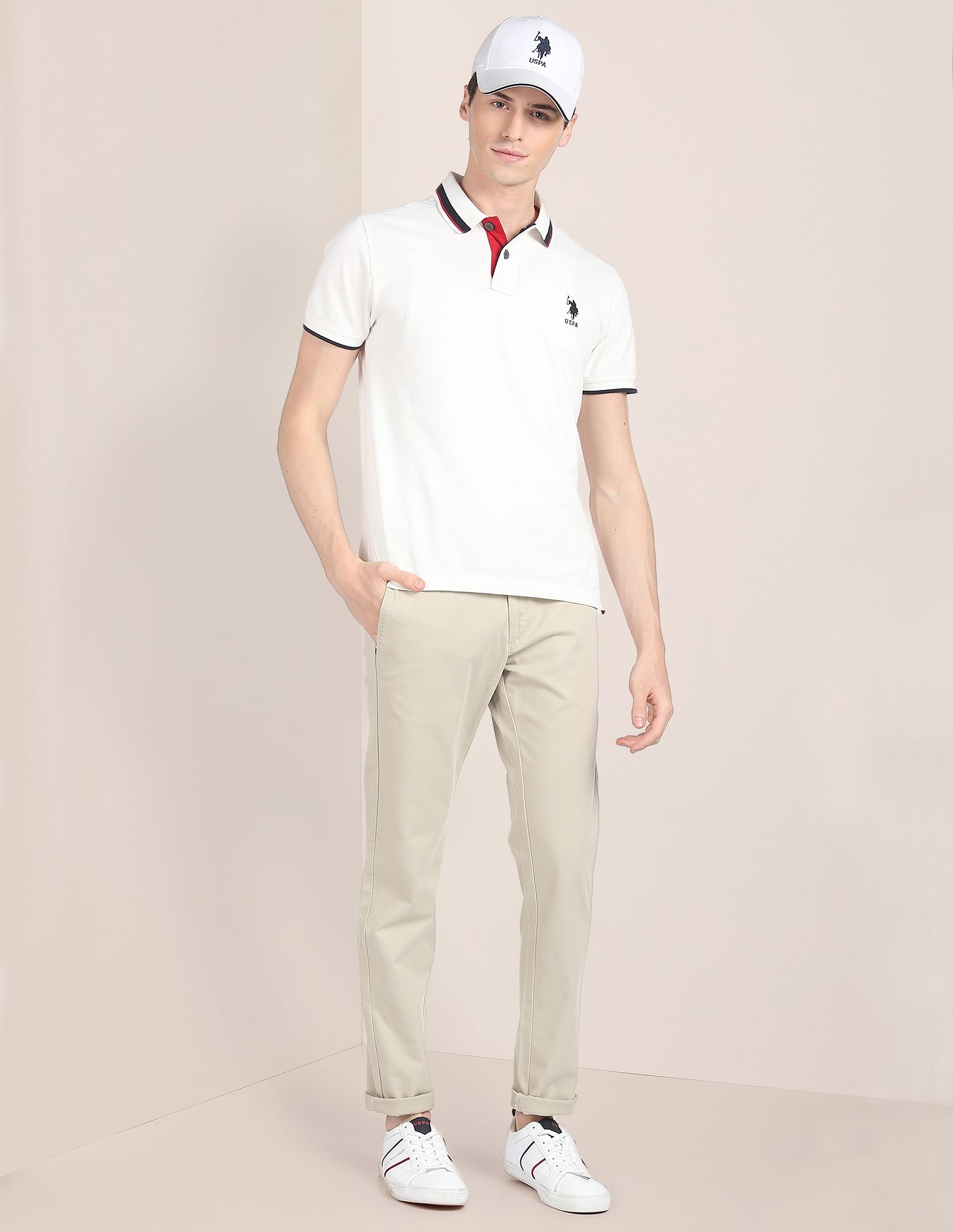 Denver Slim Fit Stretch Chinos Stone - U.S. POLO ASSN. | Large