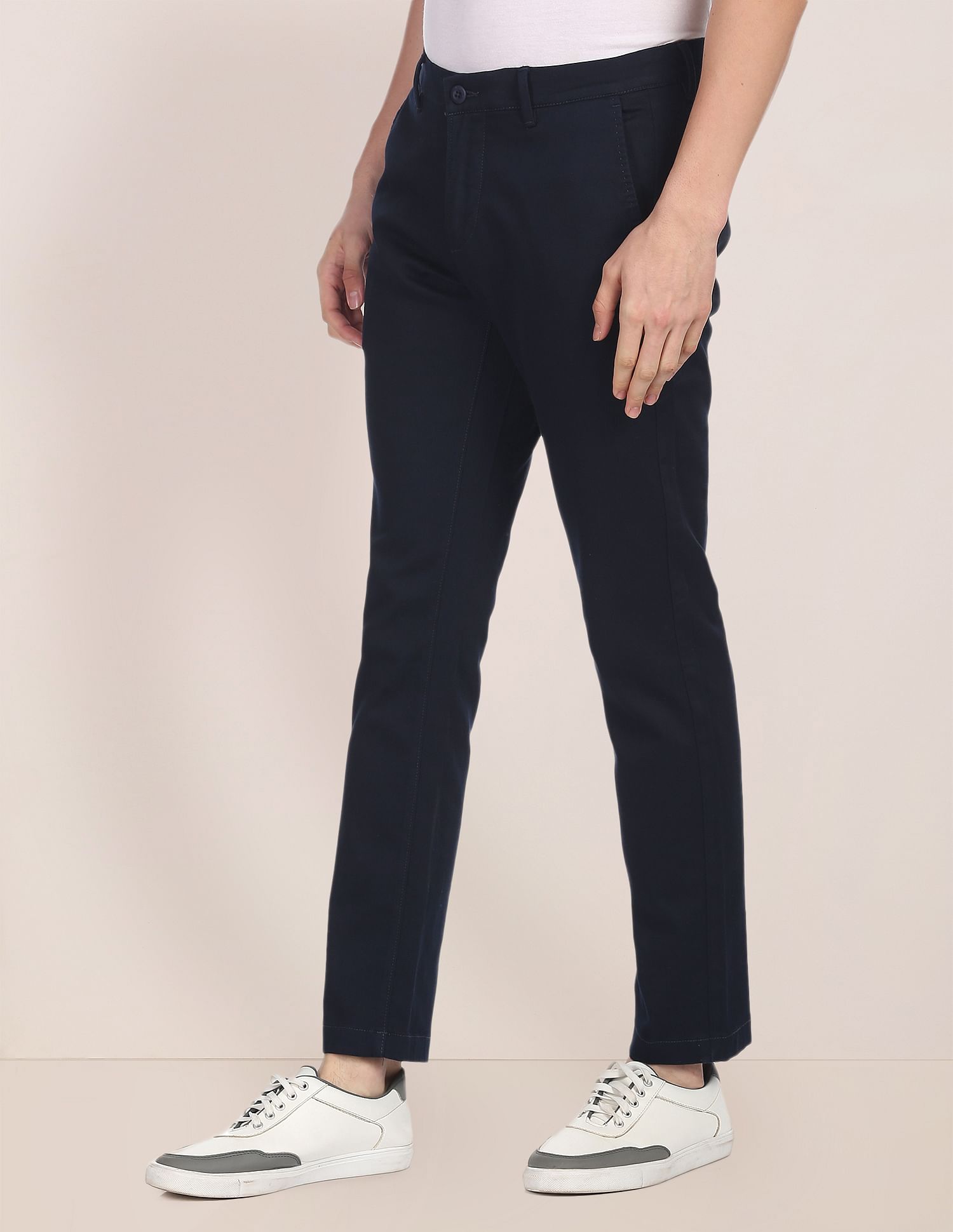 Men Navy Denver Slim Fit Solid Casual Trousers – U.S. Polo Assn. India