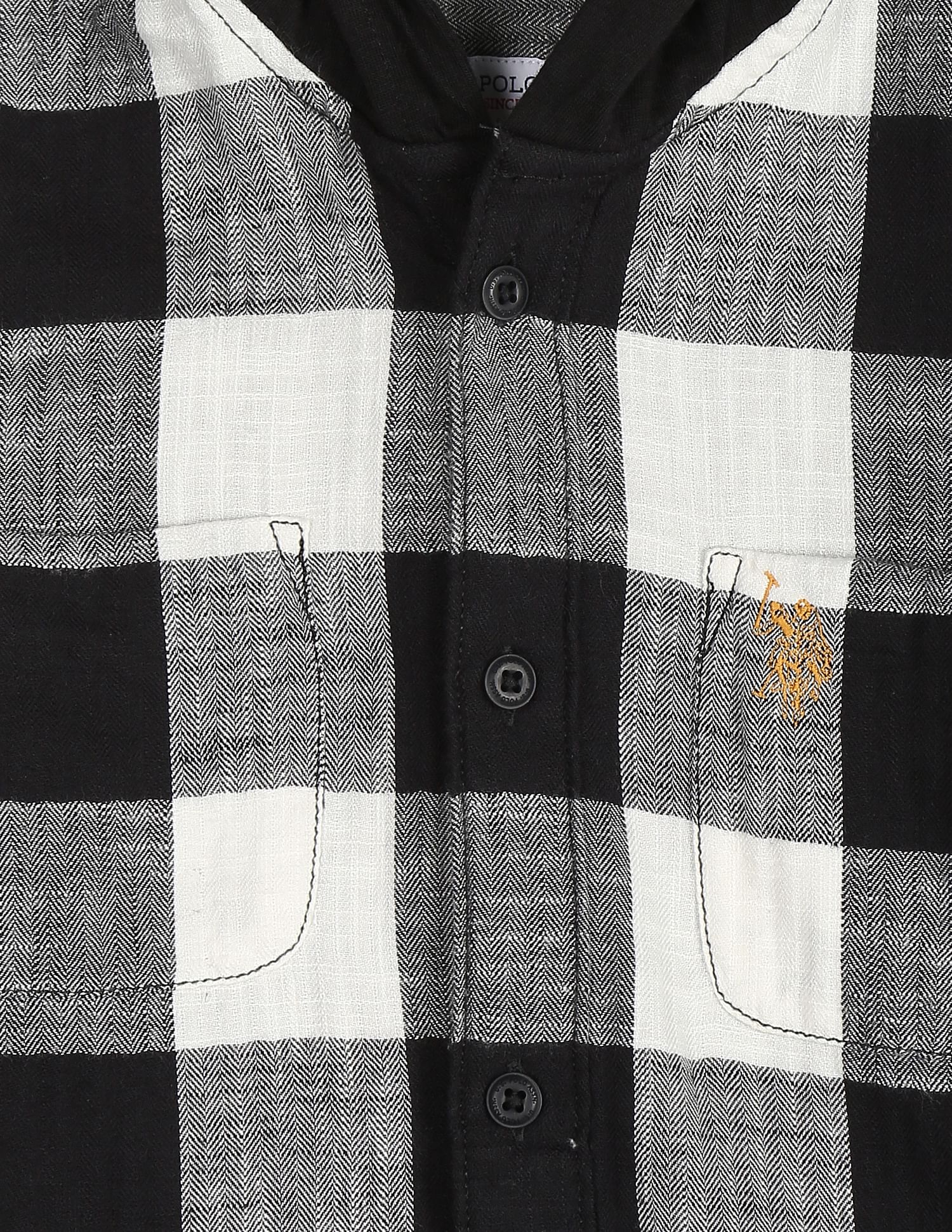 Hooded Buffalo Check Cotton Shirt White - U.S. POLO ASSN. | Large