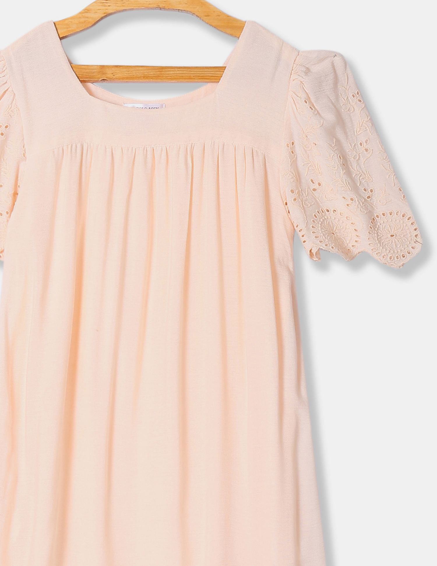 Girls Square Neck Schiffli Dress Peach - U.S. POLO ASSN. | Large