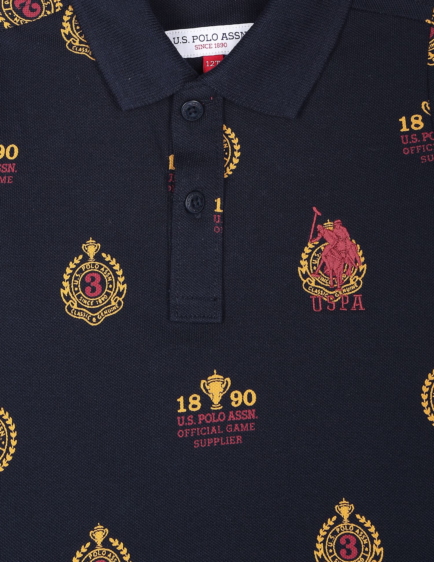 Motif Print Cotton Polo Shirt Navy - U.S. POLO ASSN. | Large