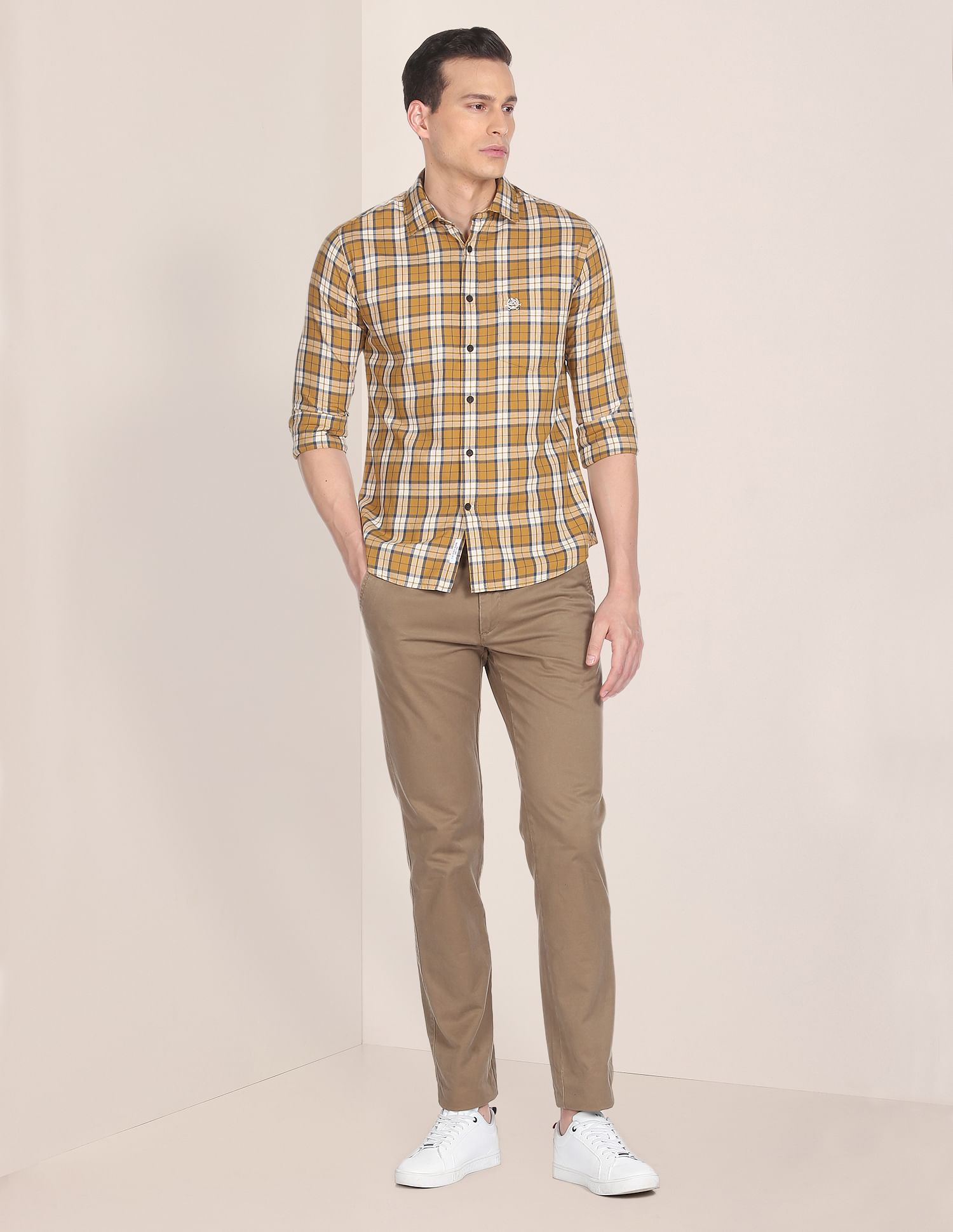 Men Mustard Regular Fit Check Casual Shirt Mustard - U.S. POLO ASSN. | Large